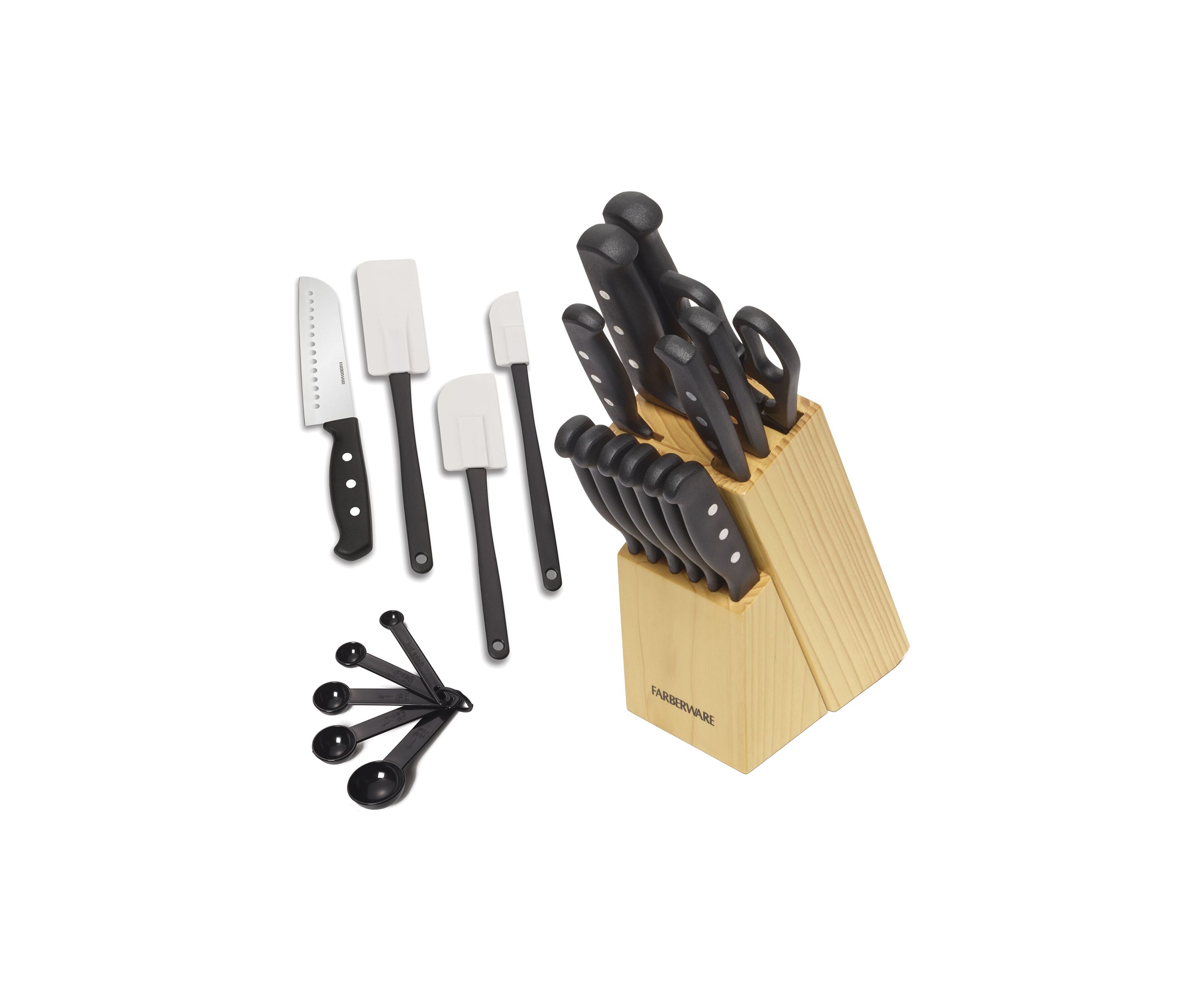 22 Piece Triple Rivet Stainless Steel Knife Block Set with Kitchen Tool Set
