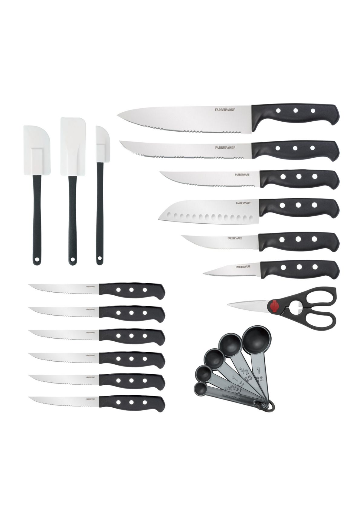 22 Piece Triple Rivet Stainless Steel Knife Block Set with Kitchen Tool Set