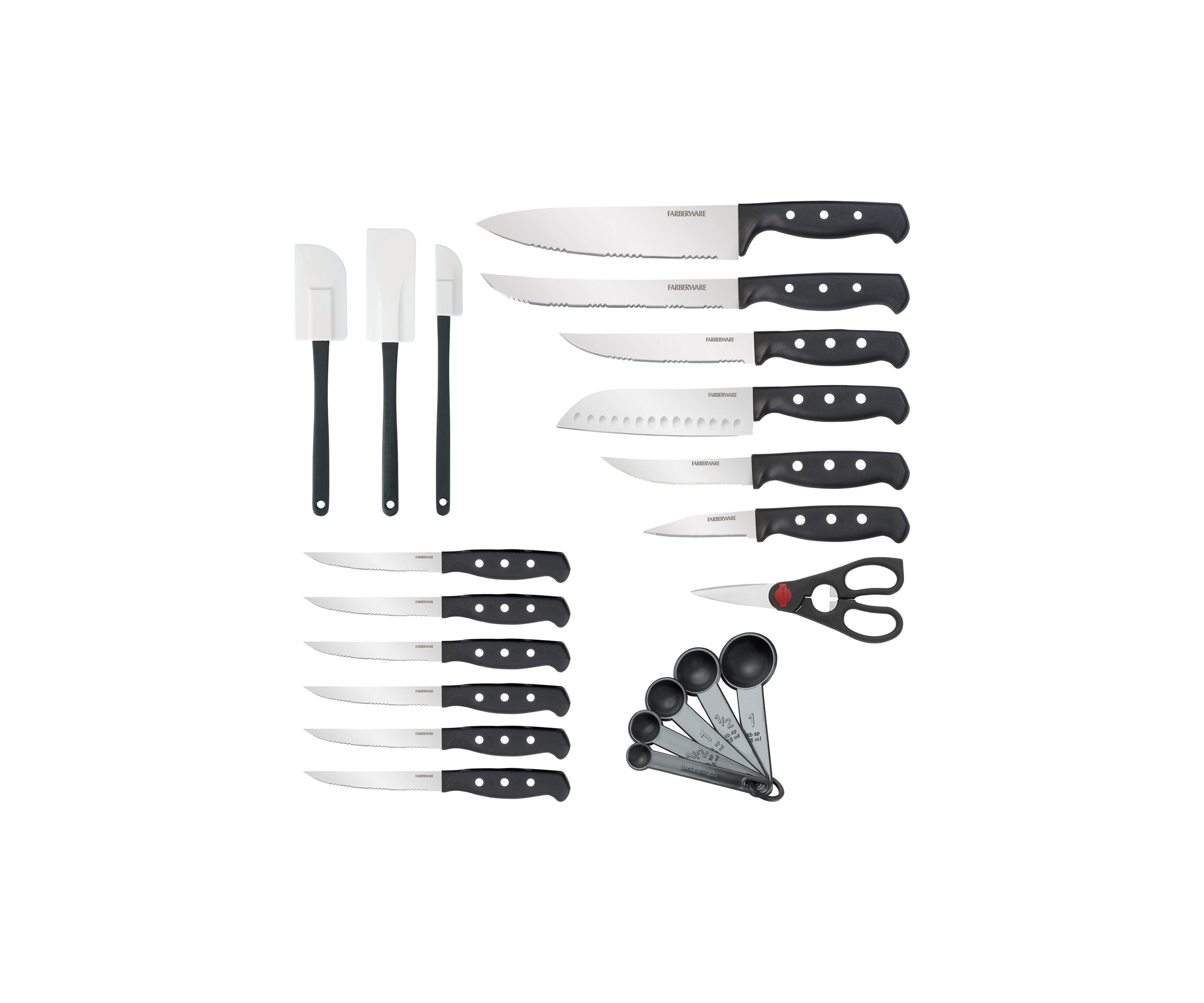 22 Piece Triple Rivet Stainless Steel Knife Block Set with Kitchen Tool Set