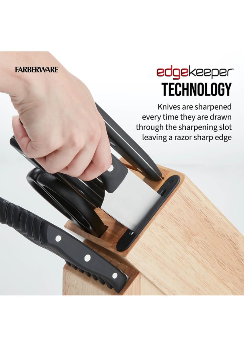 16 Piece Black Edgekeeper Triple Rivet Block Set with Built in Knife Sharpener
