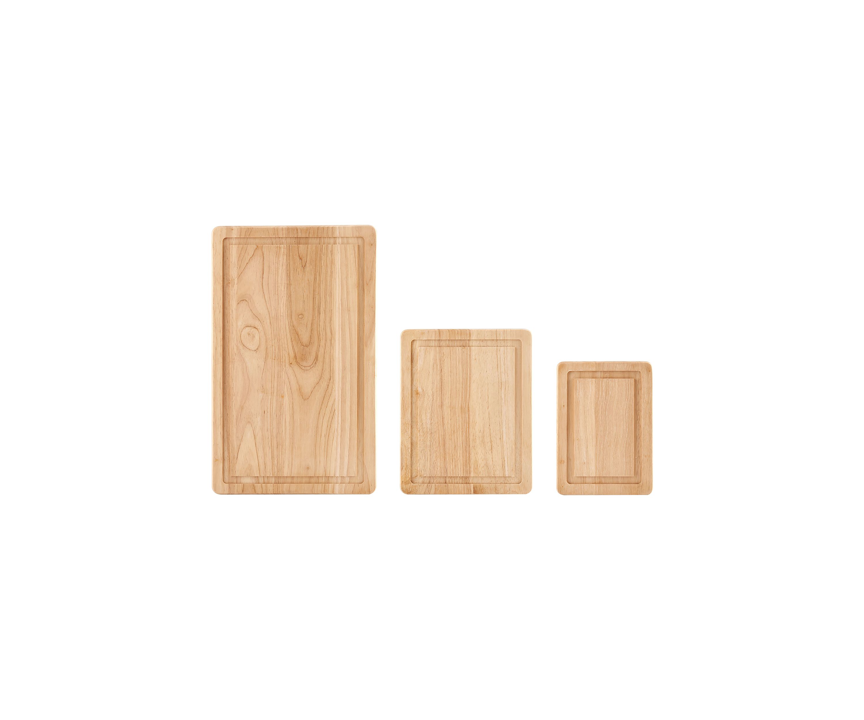 Rubberwood Cutting Boards with Trenches - Set of 3