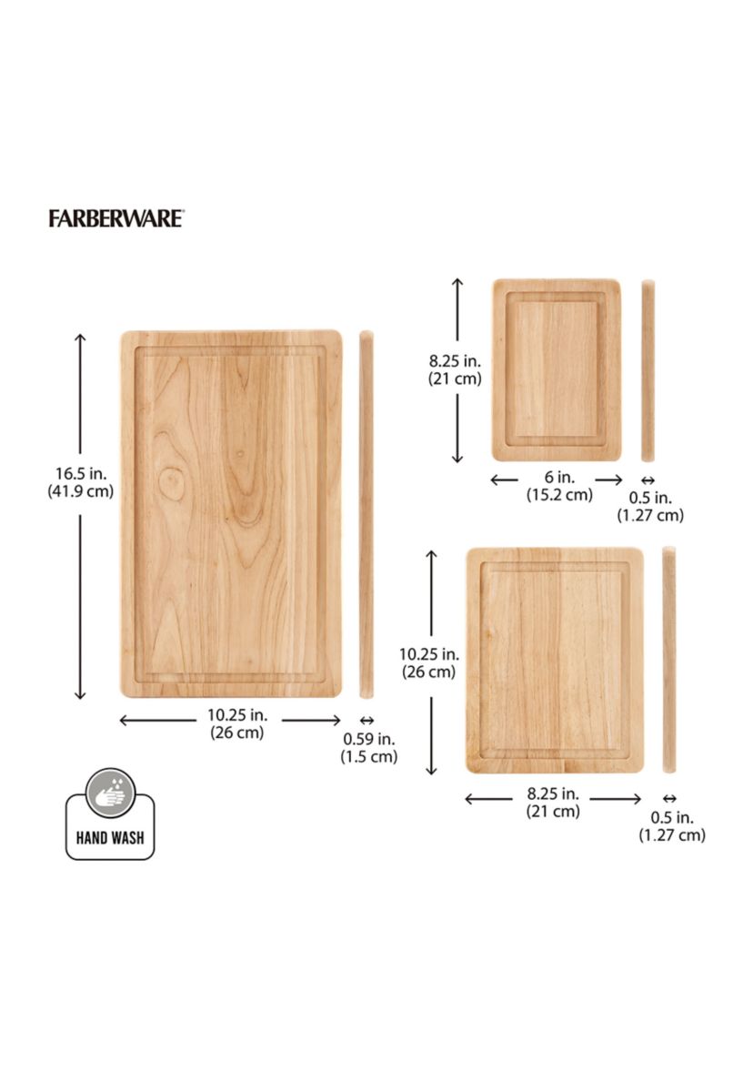 Rubberwood Cutting Boards with Trenches - Set of 3