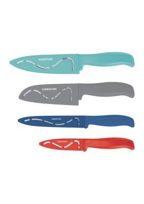 Farberware Colourworks 4-Piece Chef Knife Set Utility/Chef/Paring/Santoku  NEW