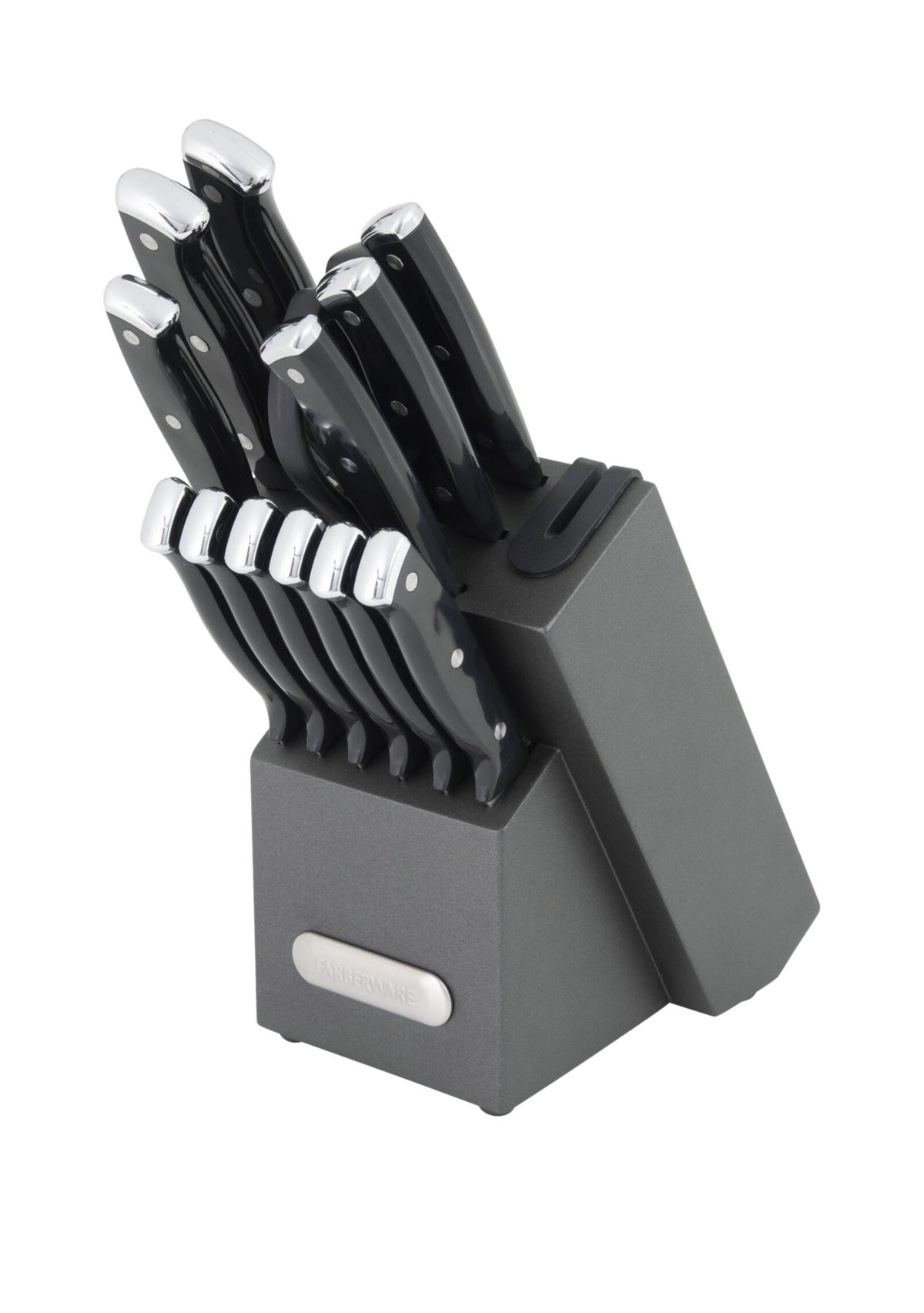 Triple Rivet Black Cutlery Block Set with Built In Edgekeeper Sharpener