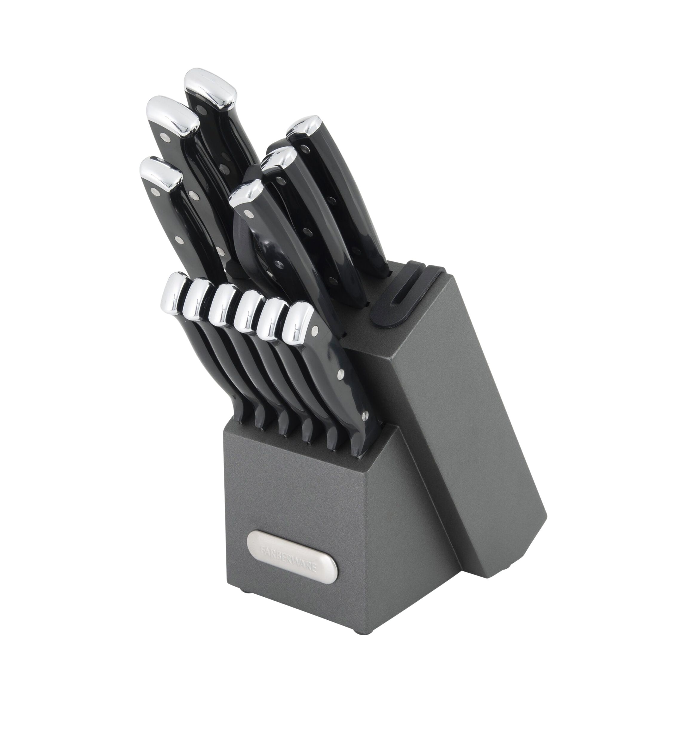 Triple Rivet Black Cutlery Block Set with Built In Edgekeeper Sharpener