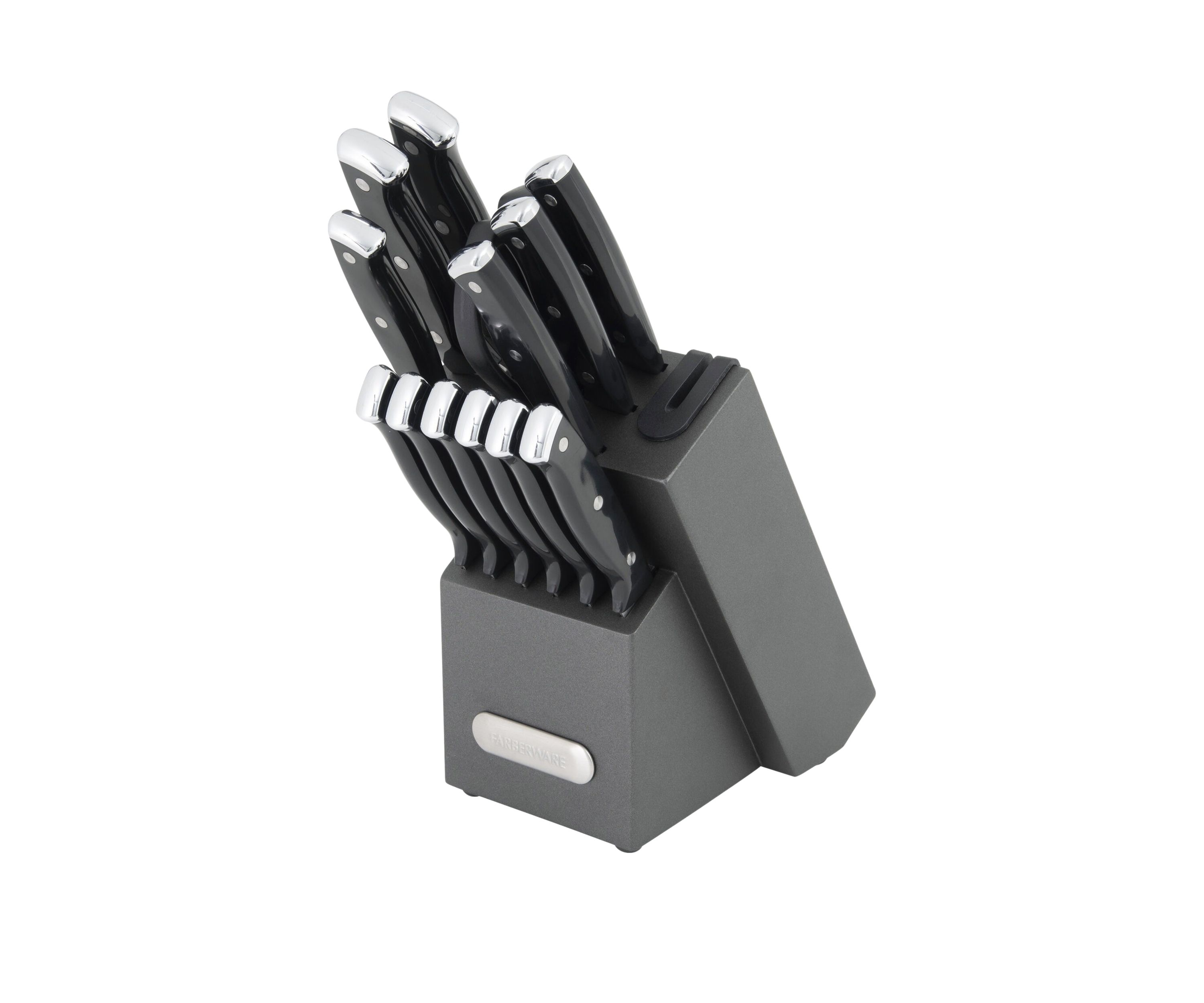Triple Rivet Black Cutlery Block Set with Built In Edgekeeper Sharpener