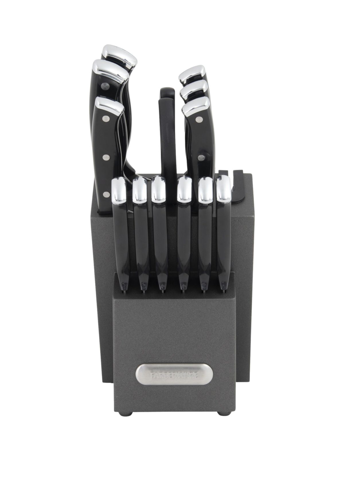 Triple Rivet Black Cutlery Block Set with Built In Edgekeeper Sharpener