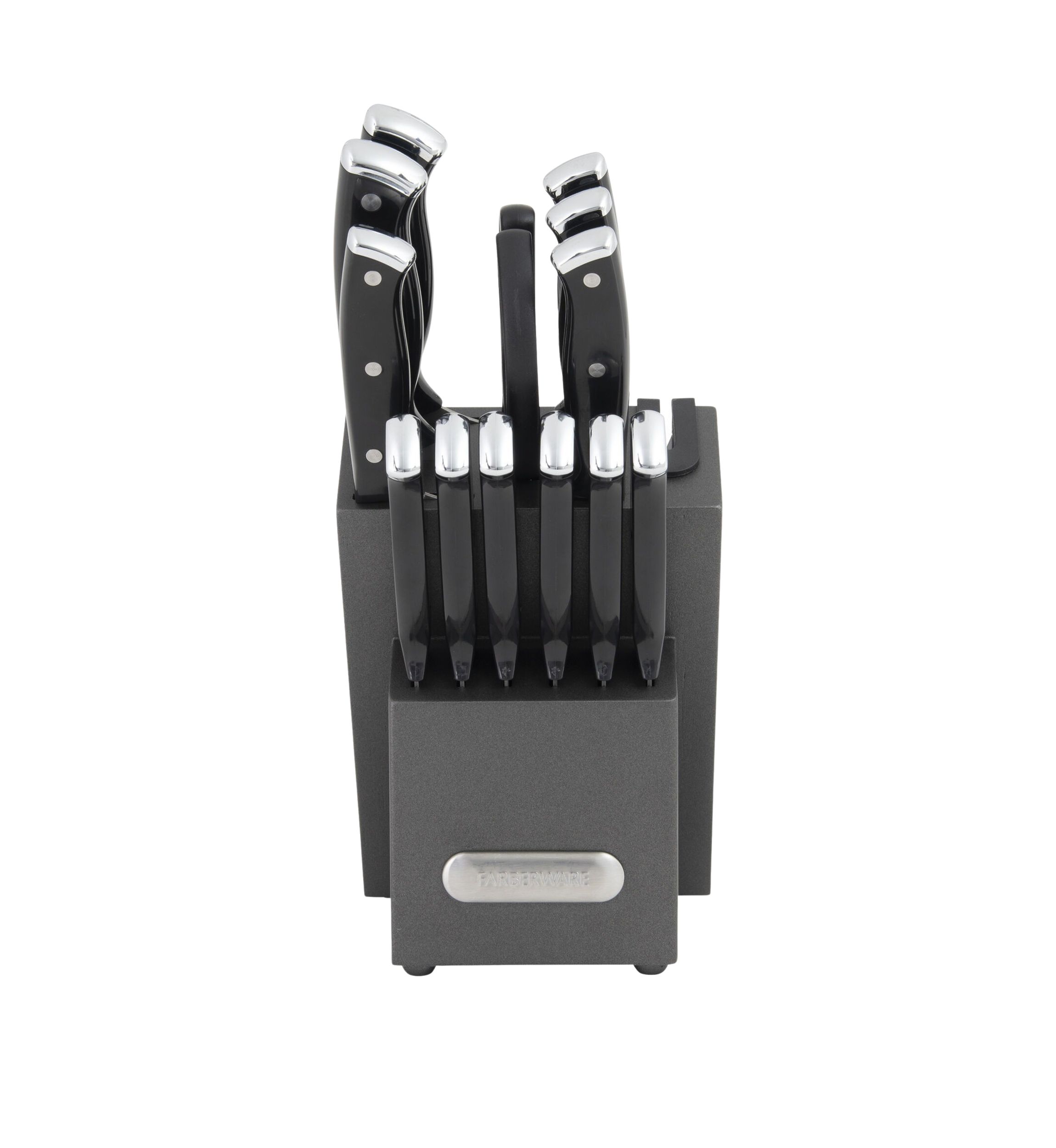 Triple Rivet Black Cutlery Block Set with Built In Edgekeeper Sharpener
