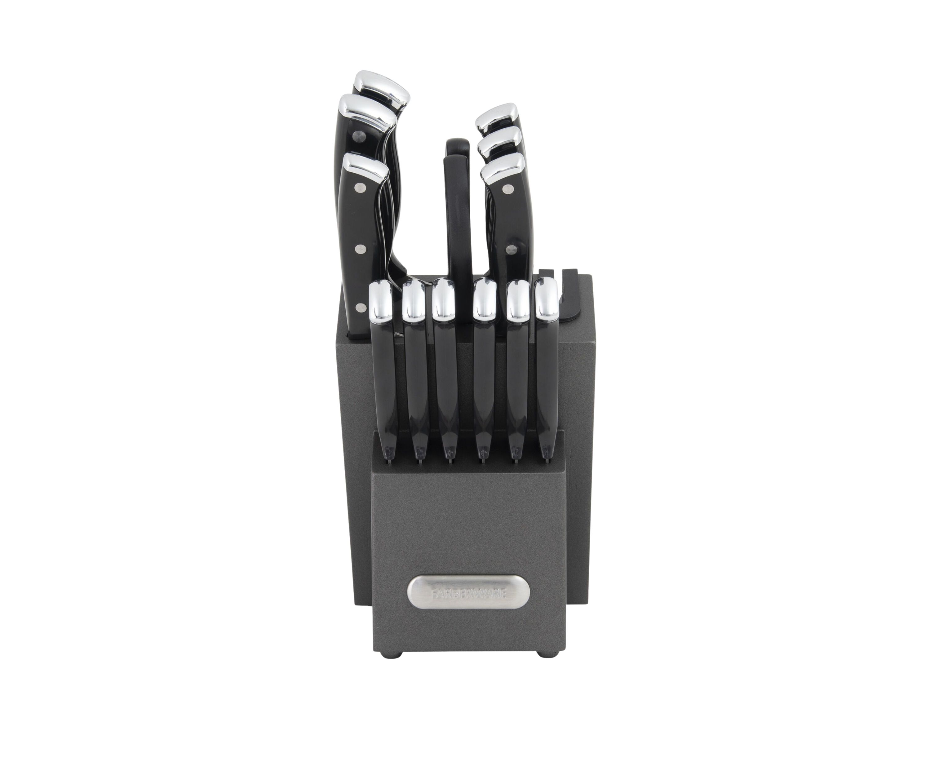 Triple Rivet Black Cutlery Block Set with Built In Edgekeeper Sharpener