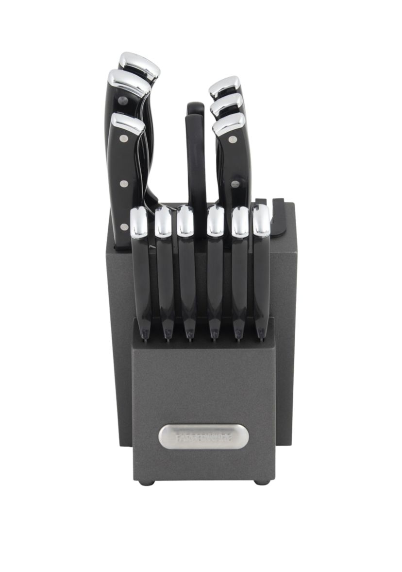 Triple Rivet Black Cutlery Block Set with Built In Edgekeeper Sharpener