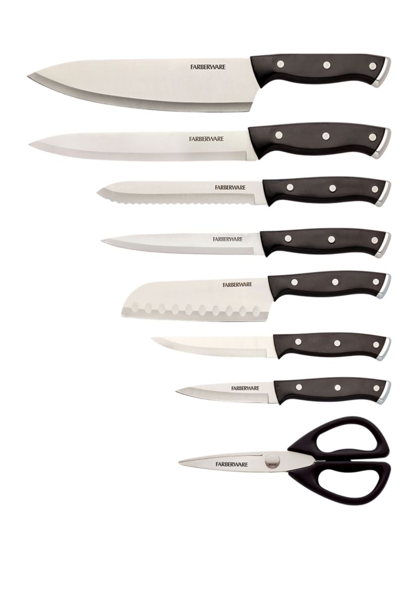 Triple Rivet Black Cutlery Block Set with Built In Edgekeeper Sharpener