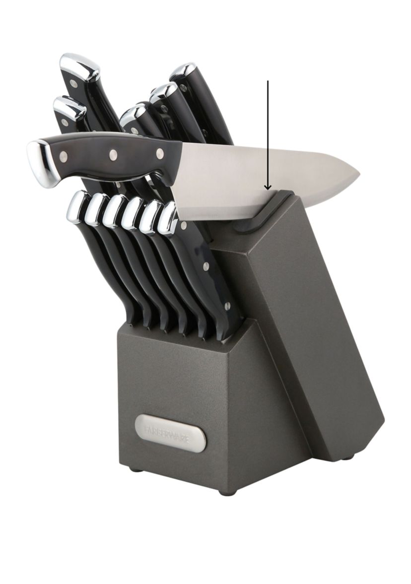 Triple Rivet Black Cutlery Block Set with Built In Edgekeeper Sharpener