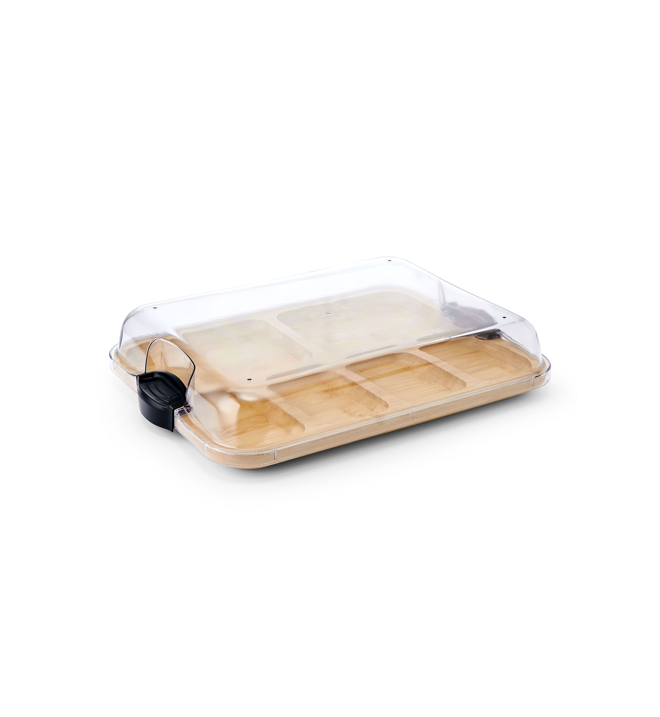 Build-a-Board Bamboo Cutting Board with Black Handles and Clear Locking Lid