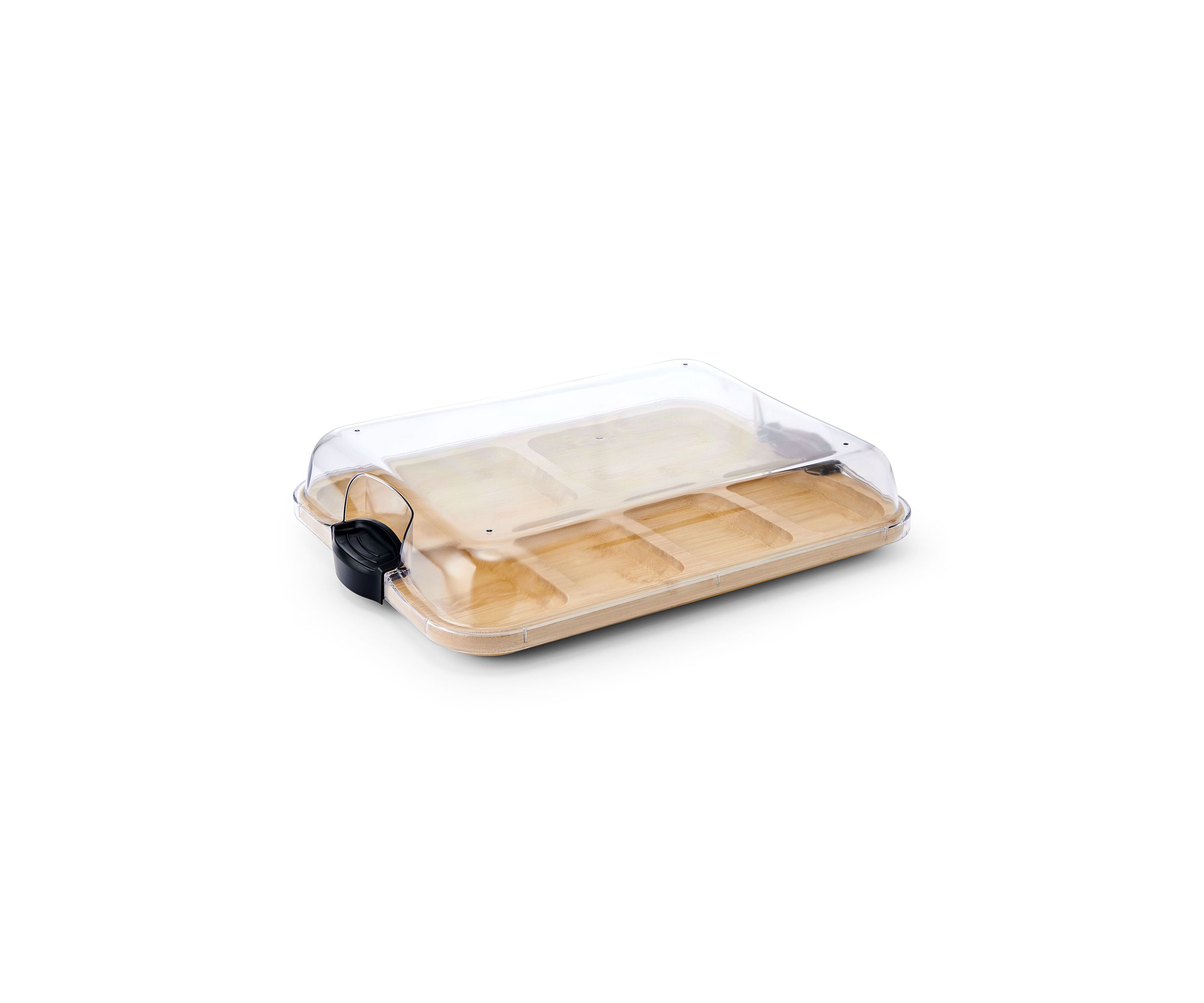 Build-a-Board Bamboo Cutting Board with Black Handles and Clear Locking Lid