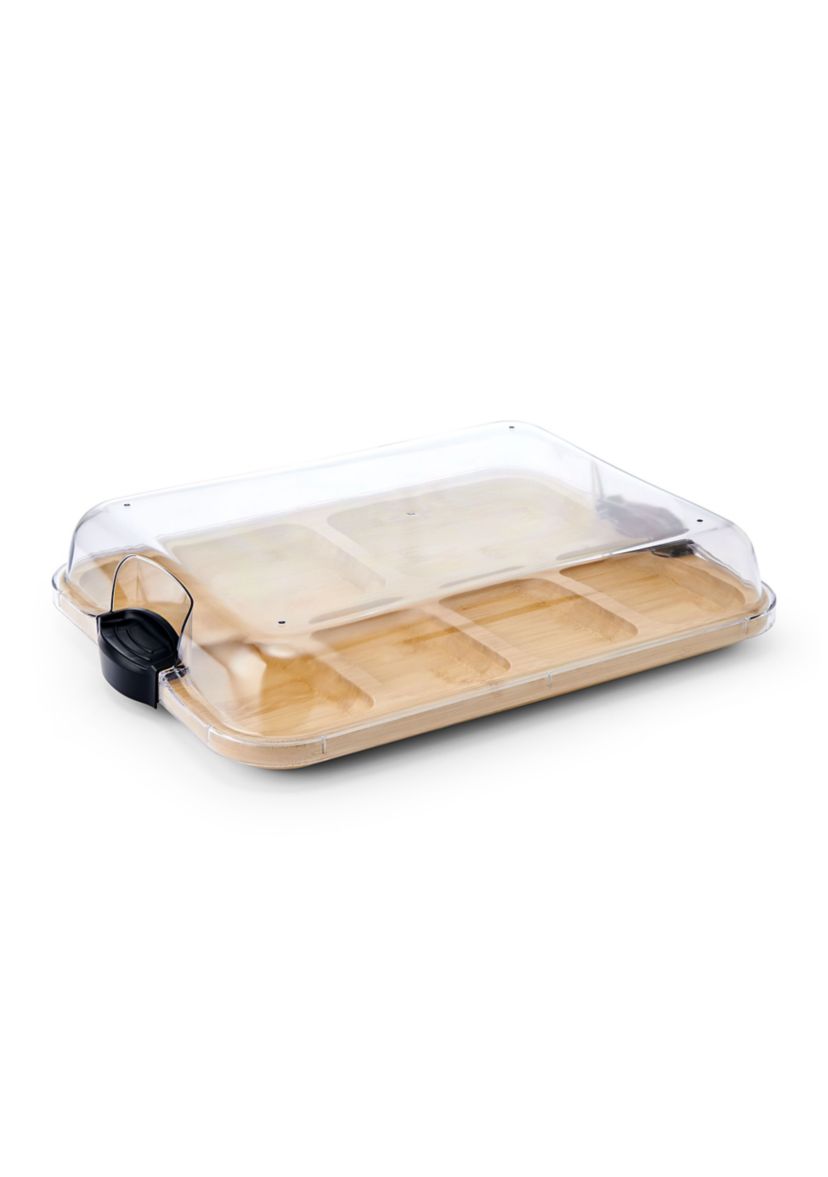 Build-a-Board Bamboo Cutting Board with Black Handles and Clear Locking Lid