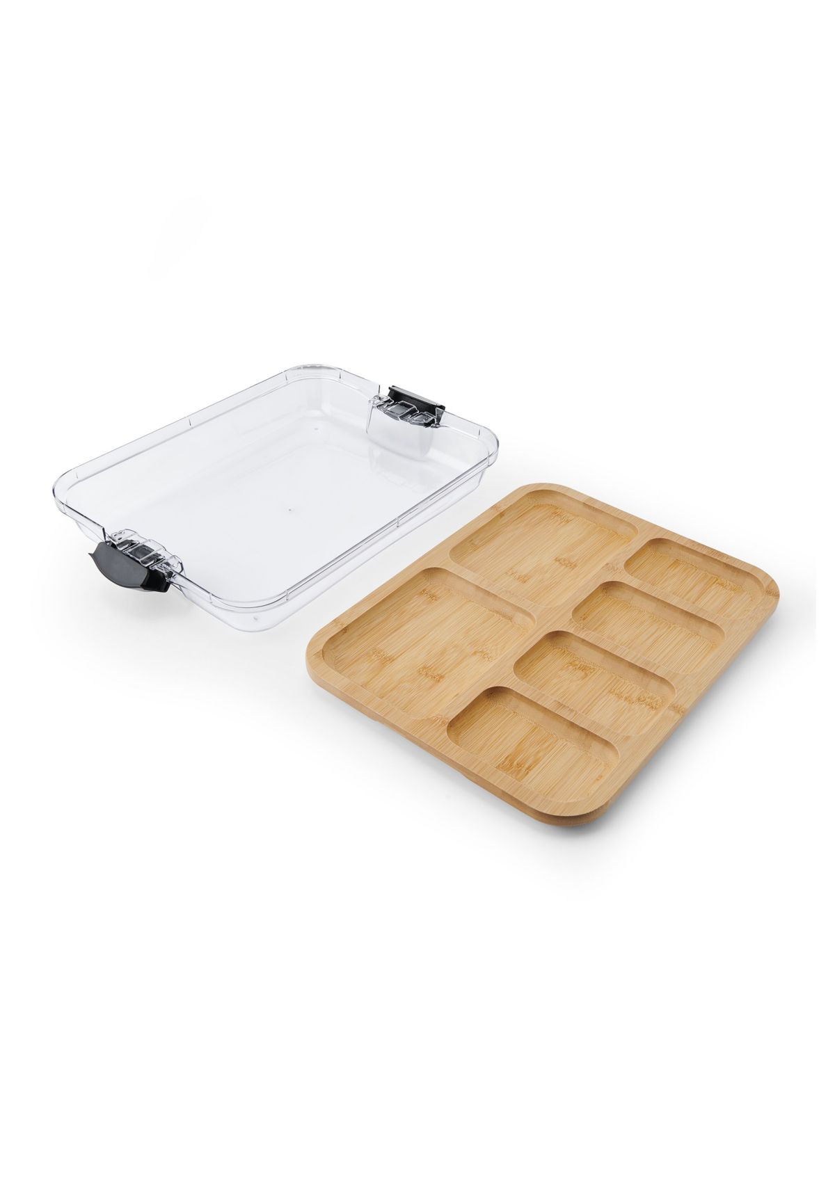 Build-a-Board Bamboo Cutting Board with Black Handles and Clear Locking Lid