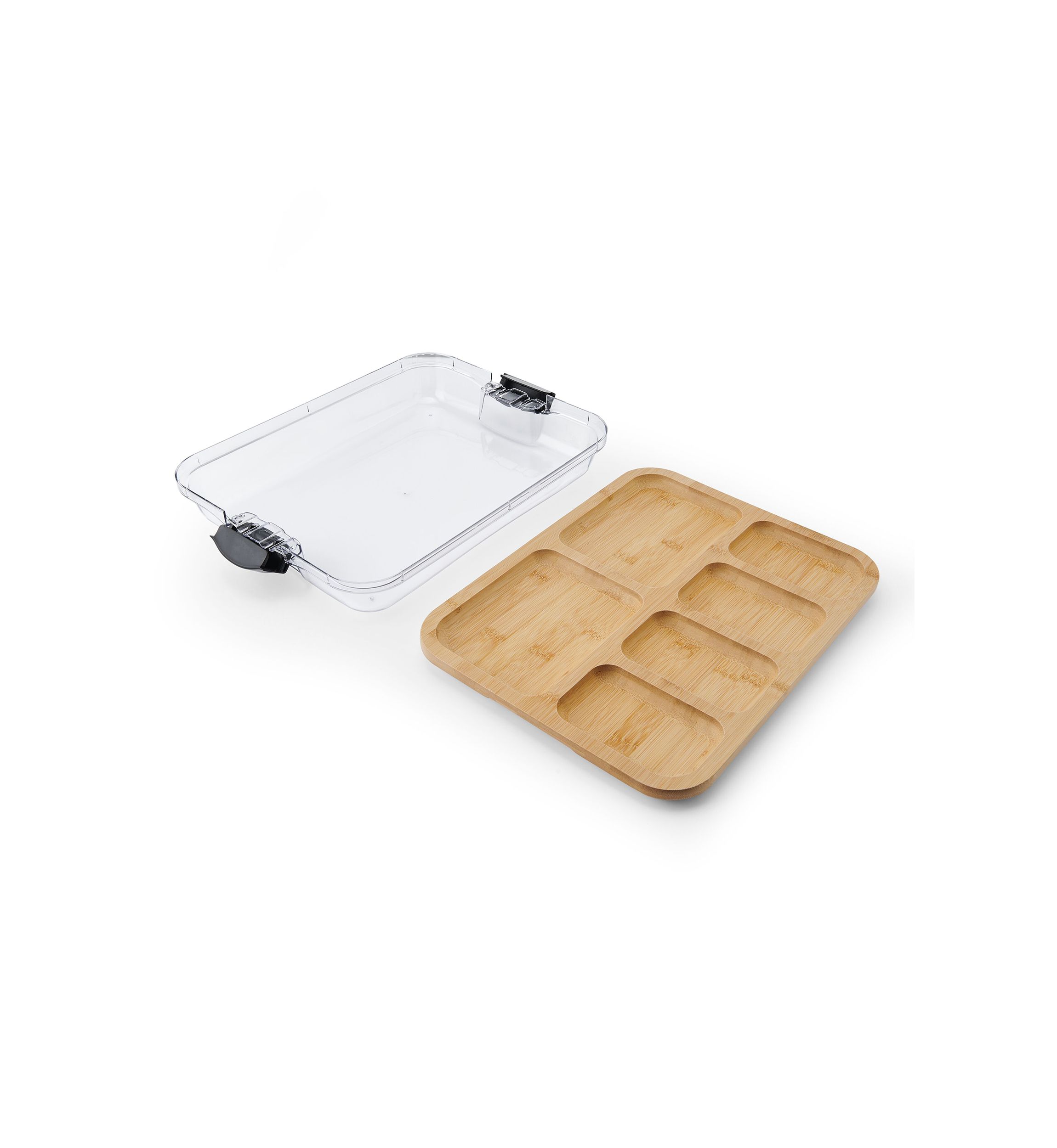 Build-a-Board Bamboo Cutting Board with Black Handles and Clear Locking Lid