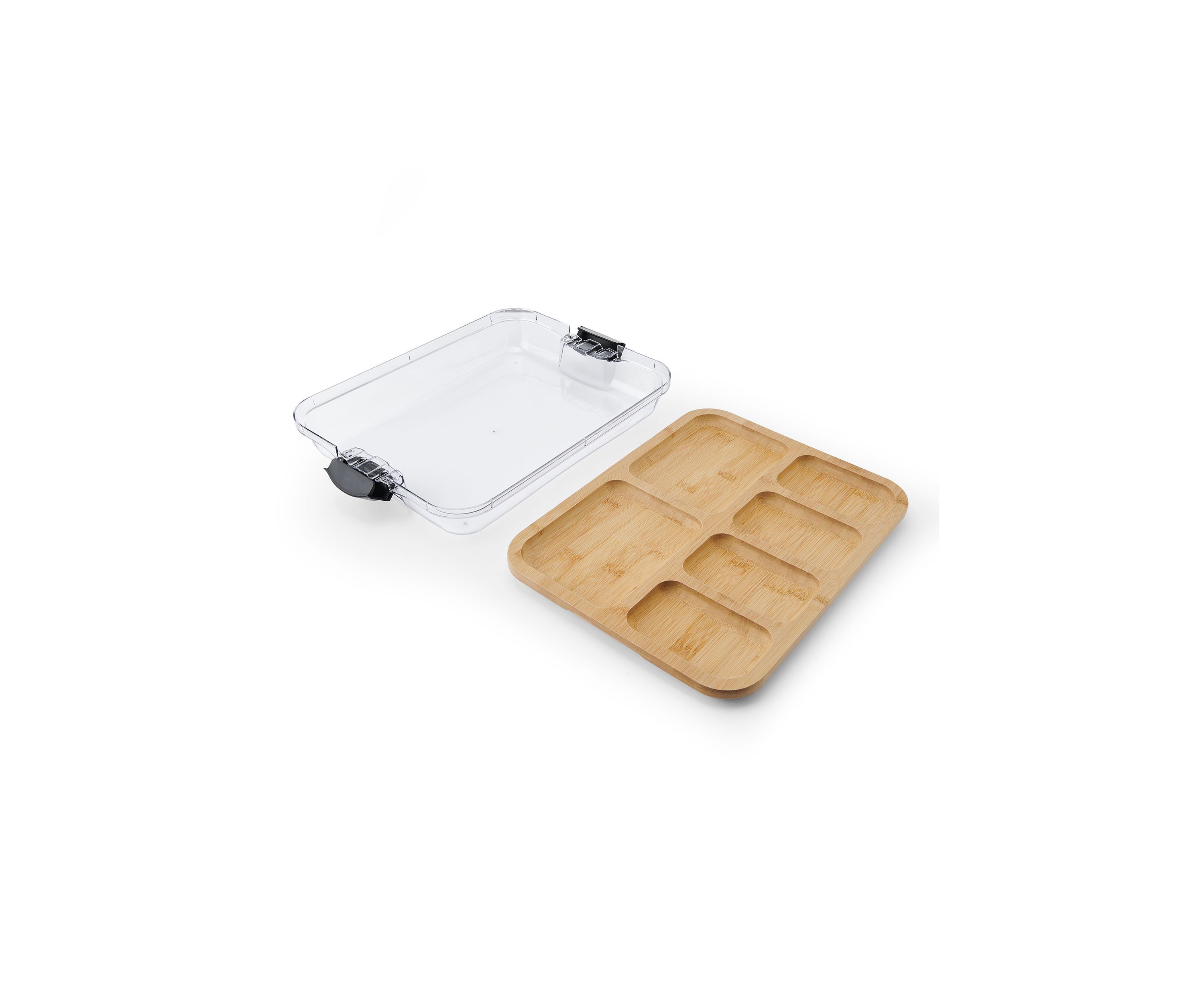 Build-a-Board Bamboo Cutting Board with Black Handles and Clear Locking Lid