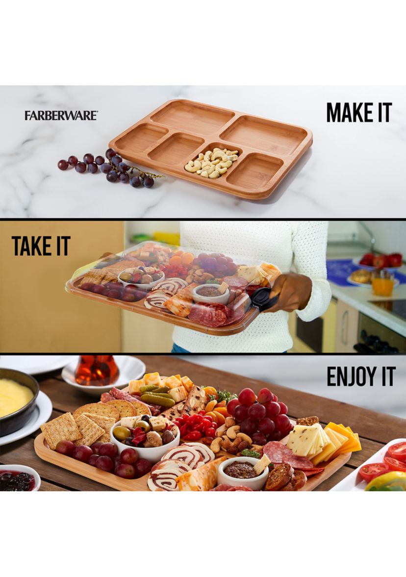 Build-a-Board Bamboo Cutting Board with Black Handles and Clear Locking Lid