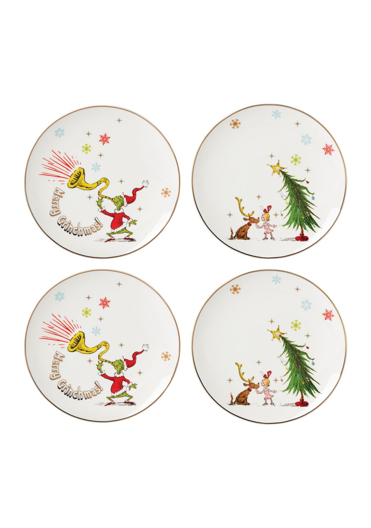 Set of 4 Merry Grinchmas Assorted Accent Plates