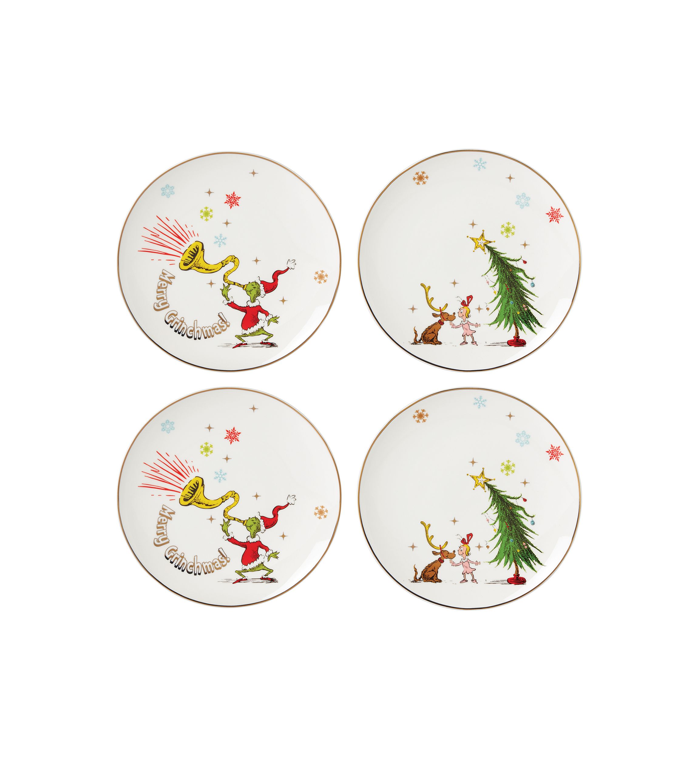 Set of 4 Merry Grinchmas Assorted Accent Plates