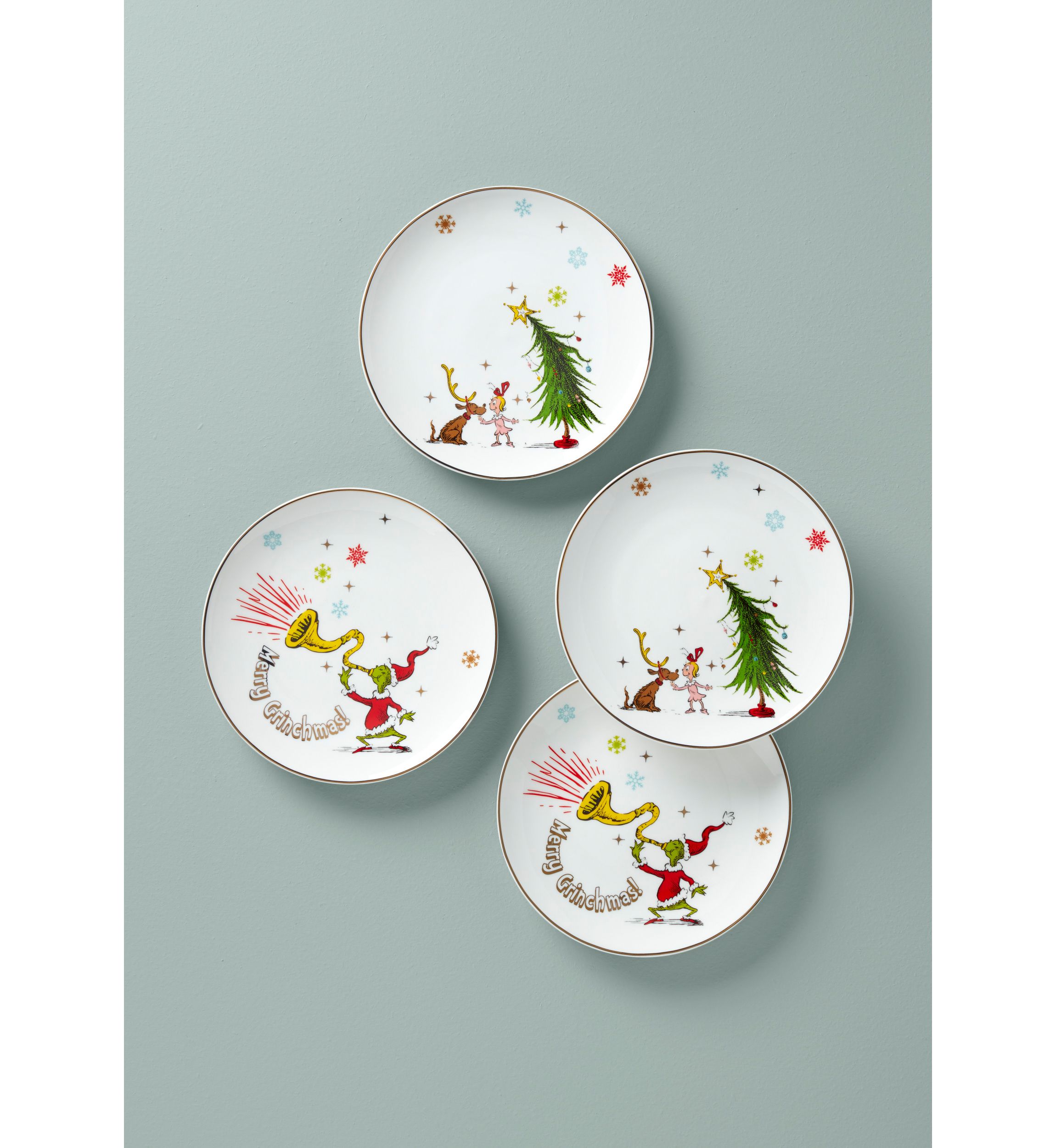 Set of 4 Merry Grinchmas Assorted Accent Plates