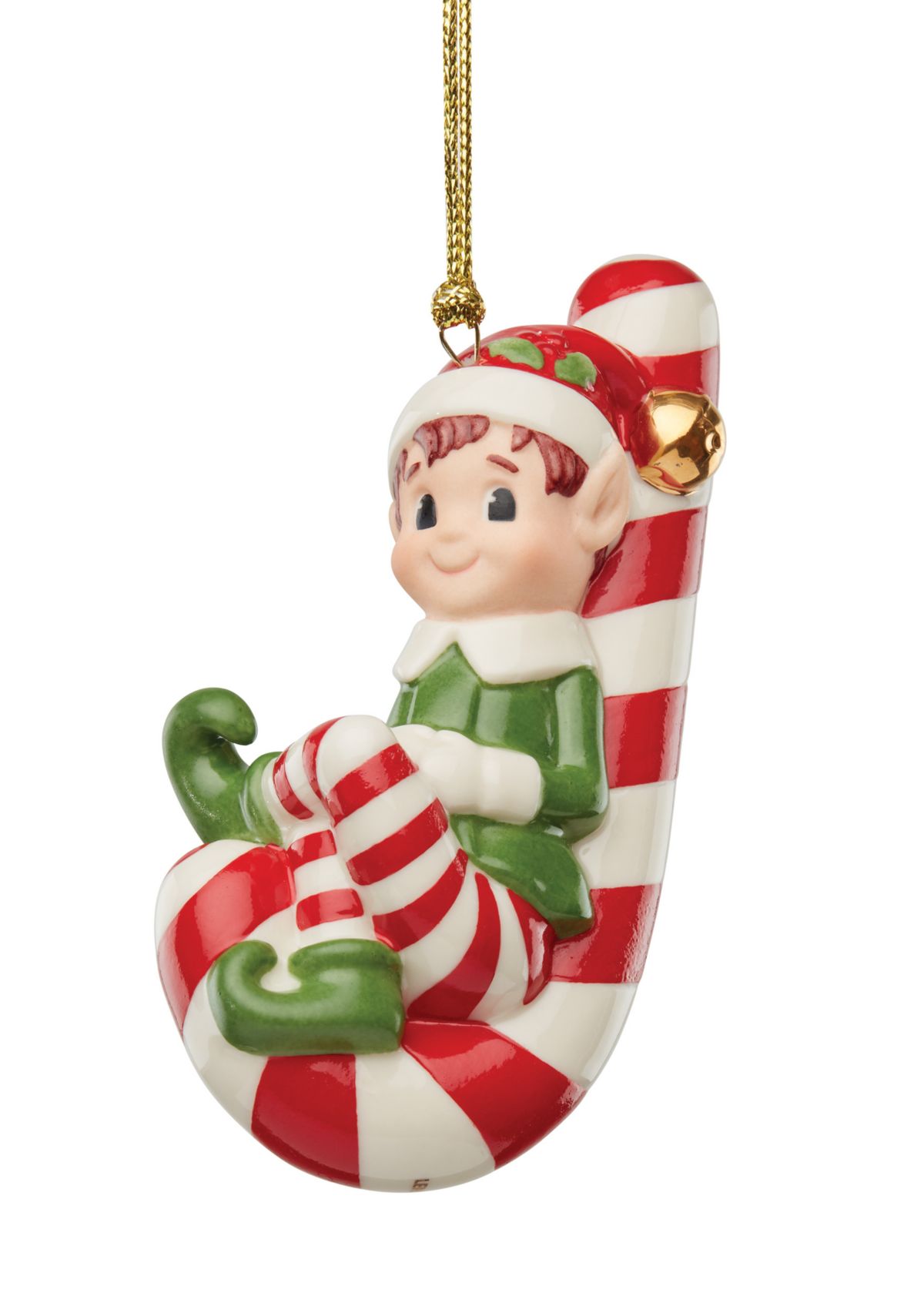 Christmas Elf On Candy Cane Ornament
