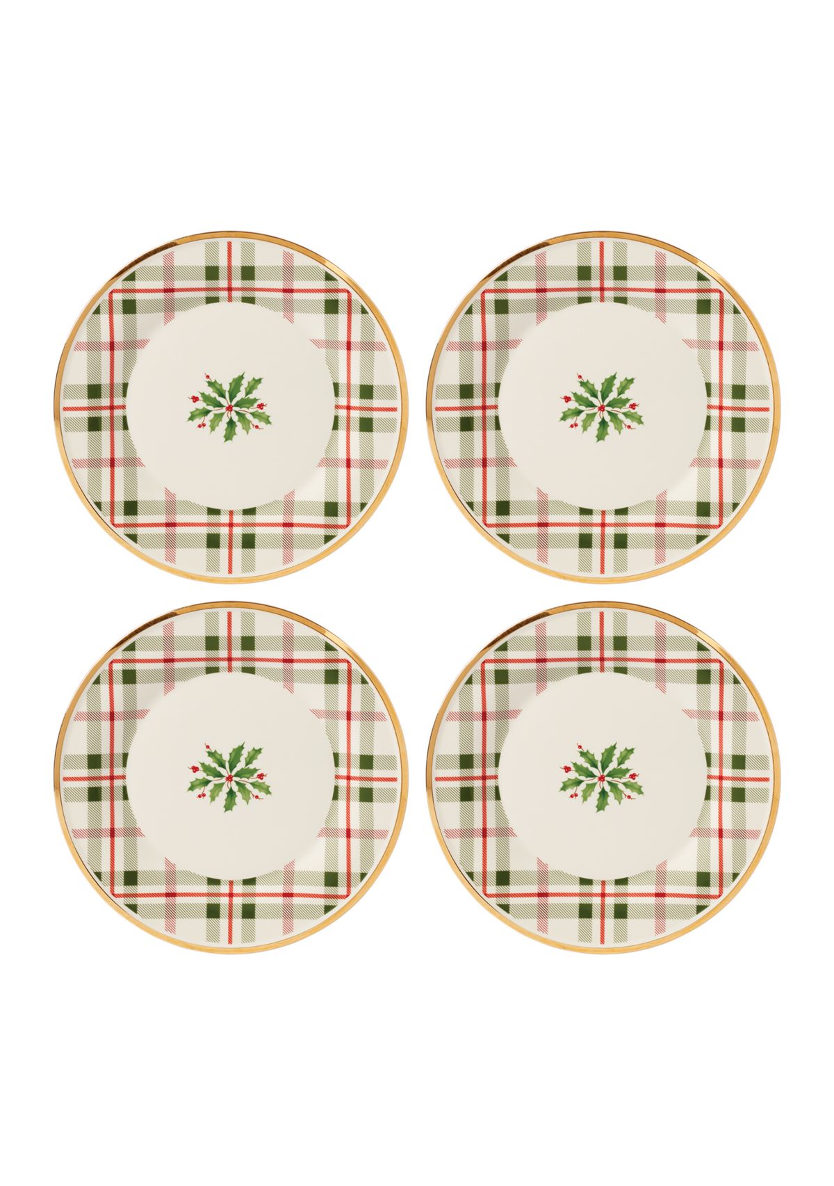 Set of 4 Holiday Plaid Accent Plates