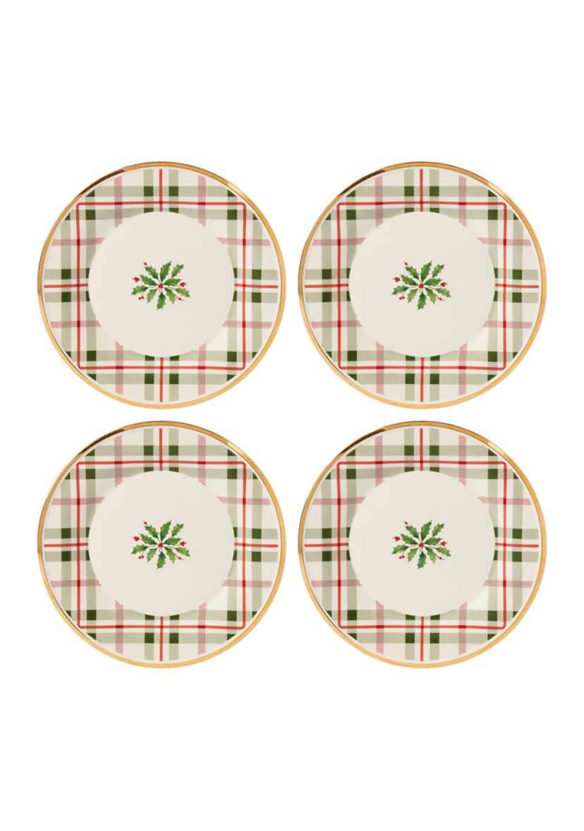 Set of 4 Holiday Plaid Accent Plates