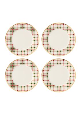 Set of 4 Holiday Plaid Dinner Plates