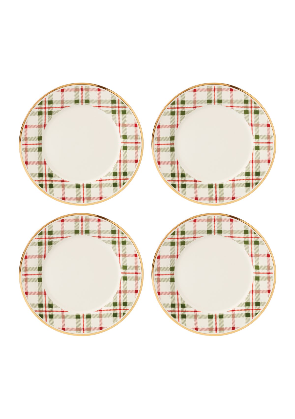 Set of 4 Holiday Plaid Dinner Plates