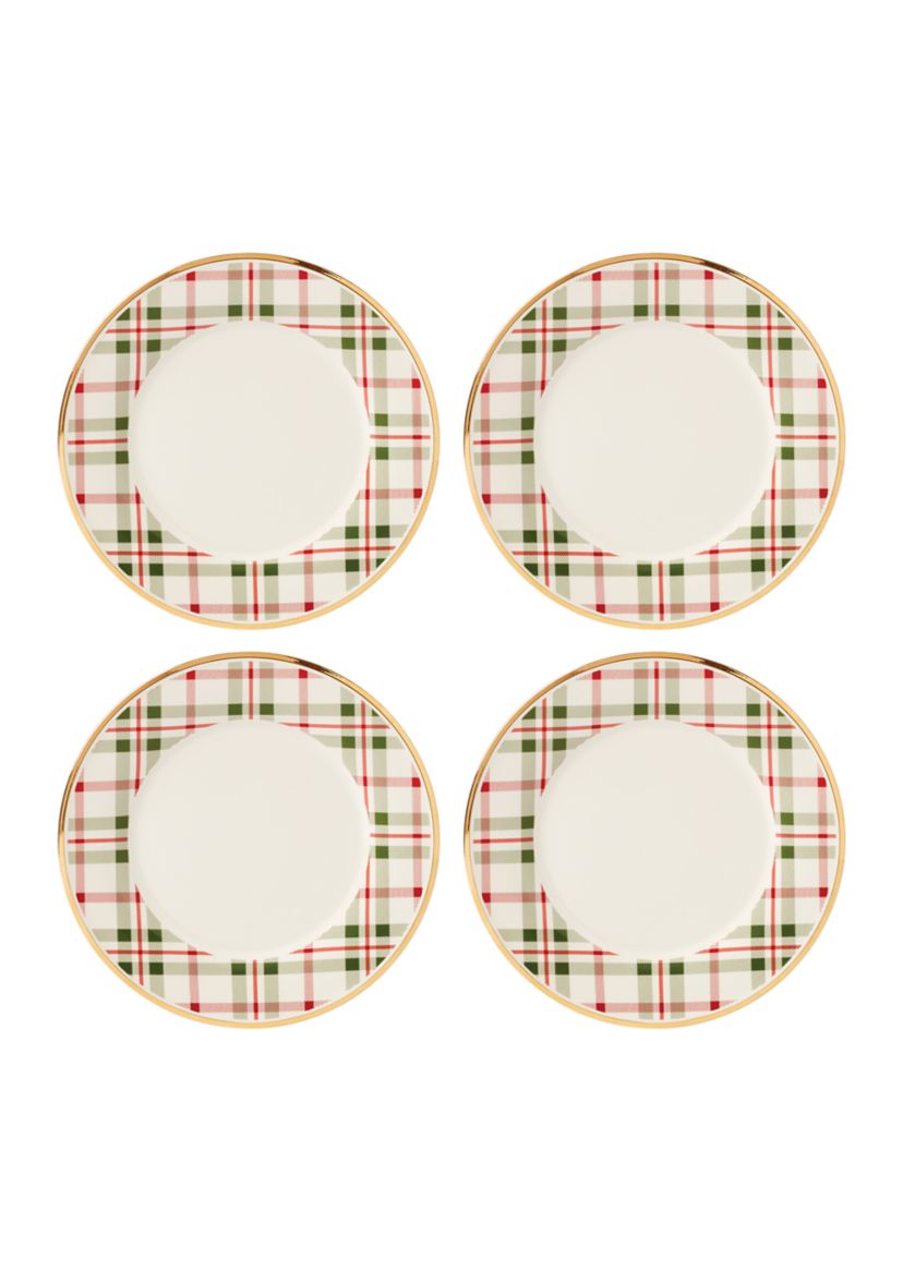 Set of 4 Holiday Plaid Dinner Plates