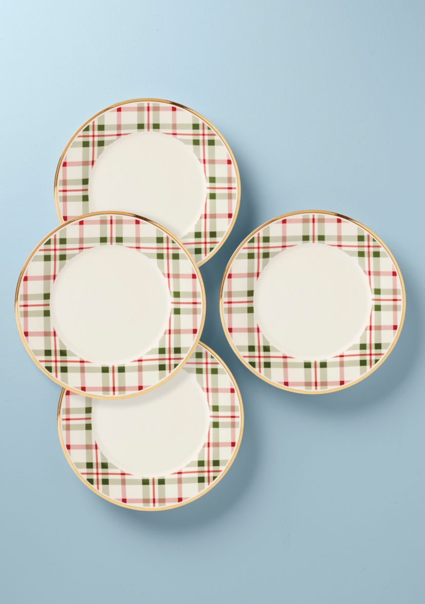 Set of 4 Holiday Plaid Dinner Plates