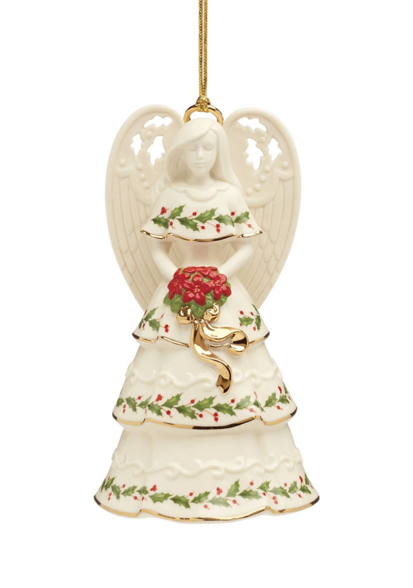 Holiday Angel Bell Holding Bouquet Ornament