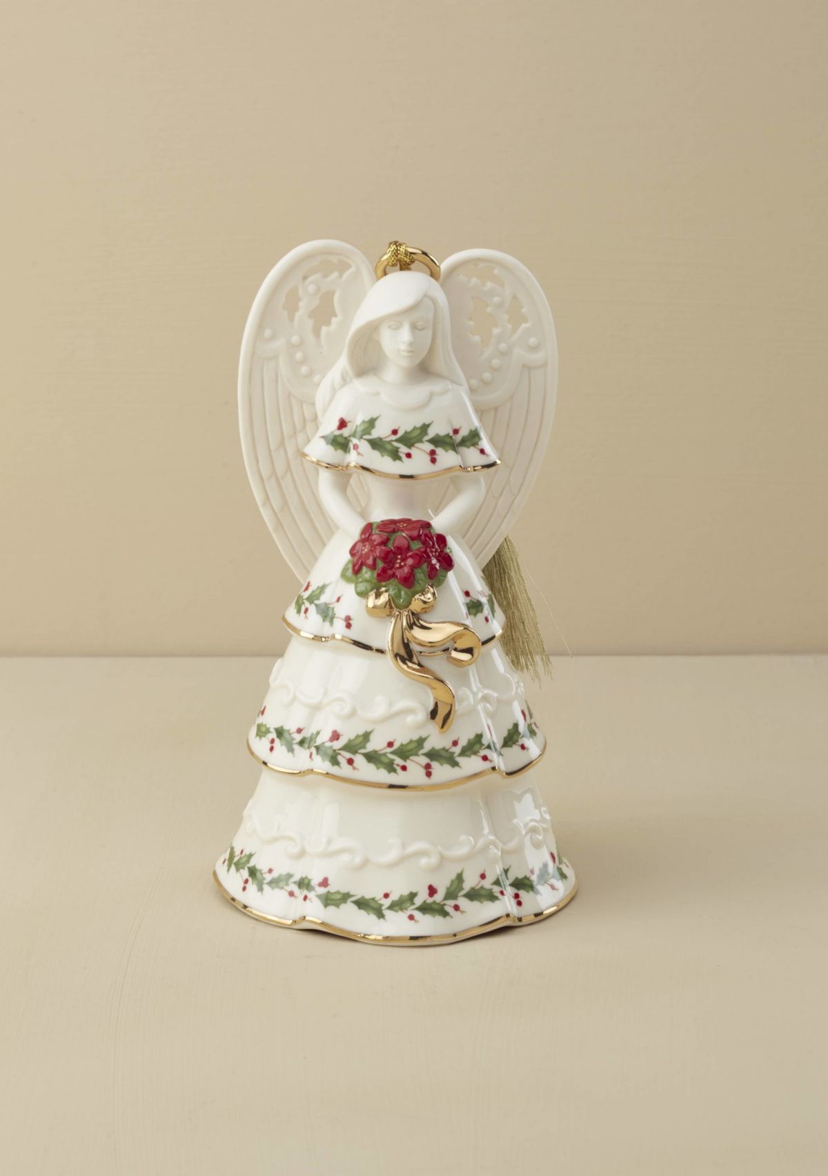 Holiday Angel Bell Holding Bouquet Ornament