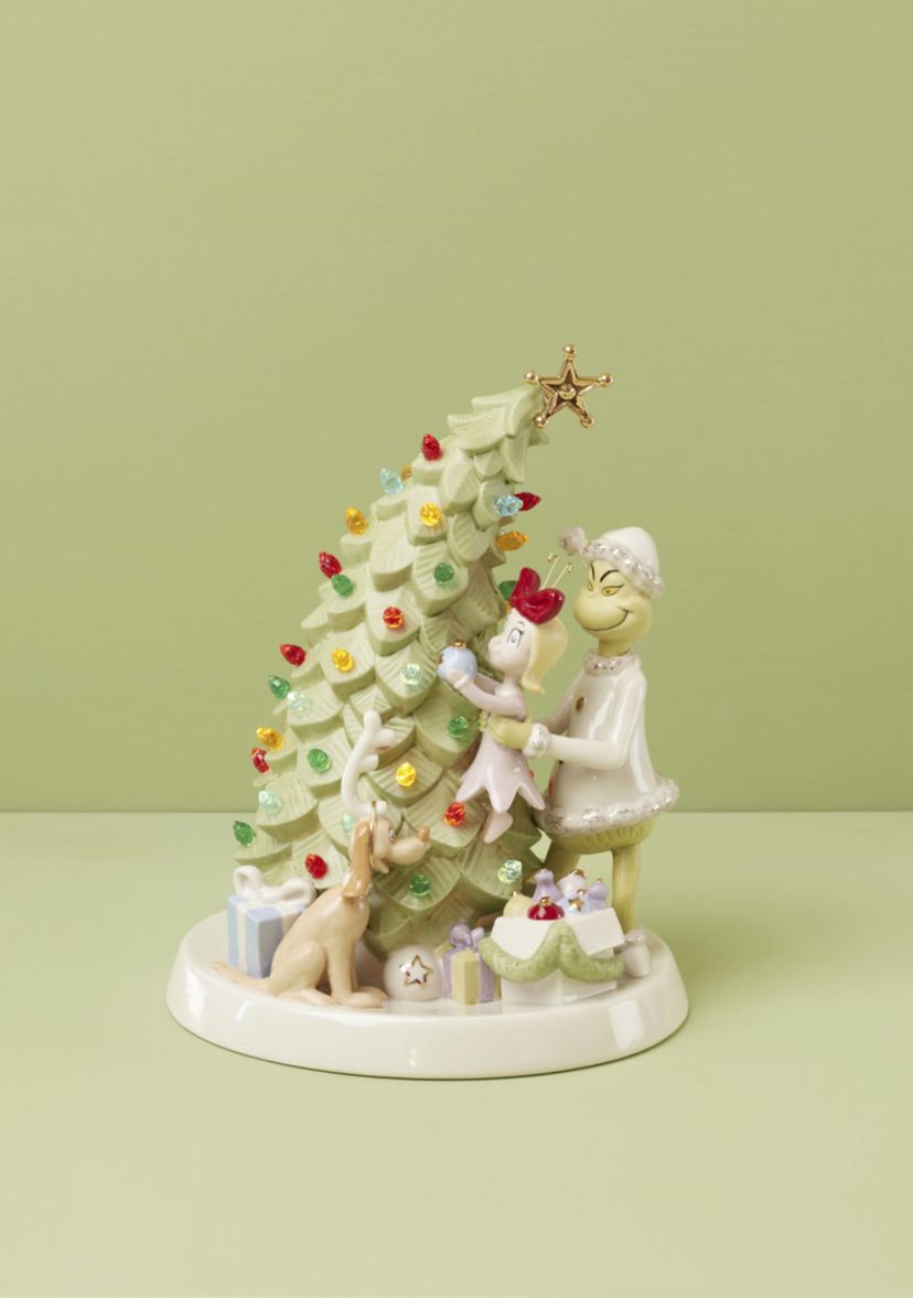 Merry Grinchmas Trimming The Tree Light Up Figurine