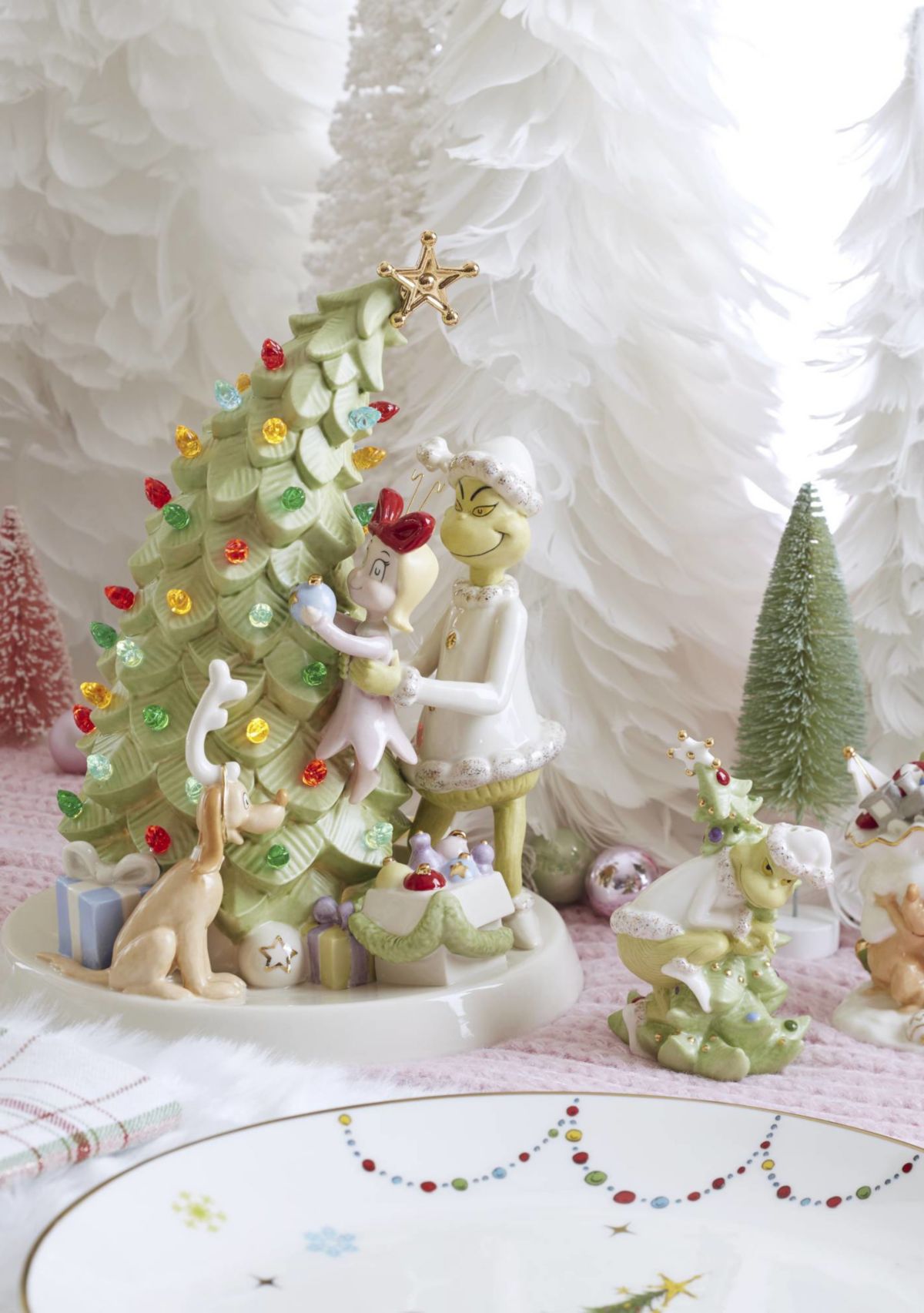 Merry Grinchmas Trimming The Tree Light Up Figurine