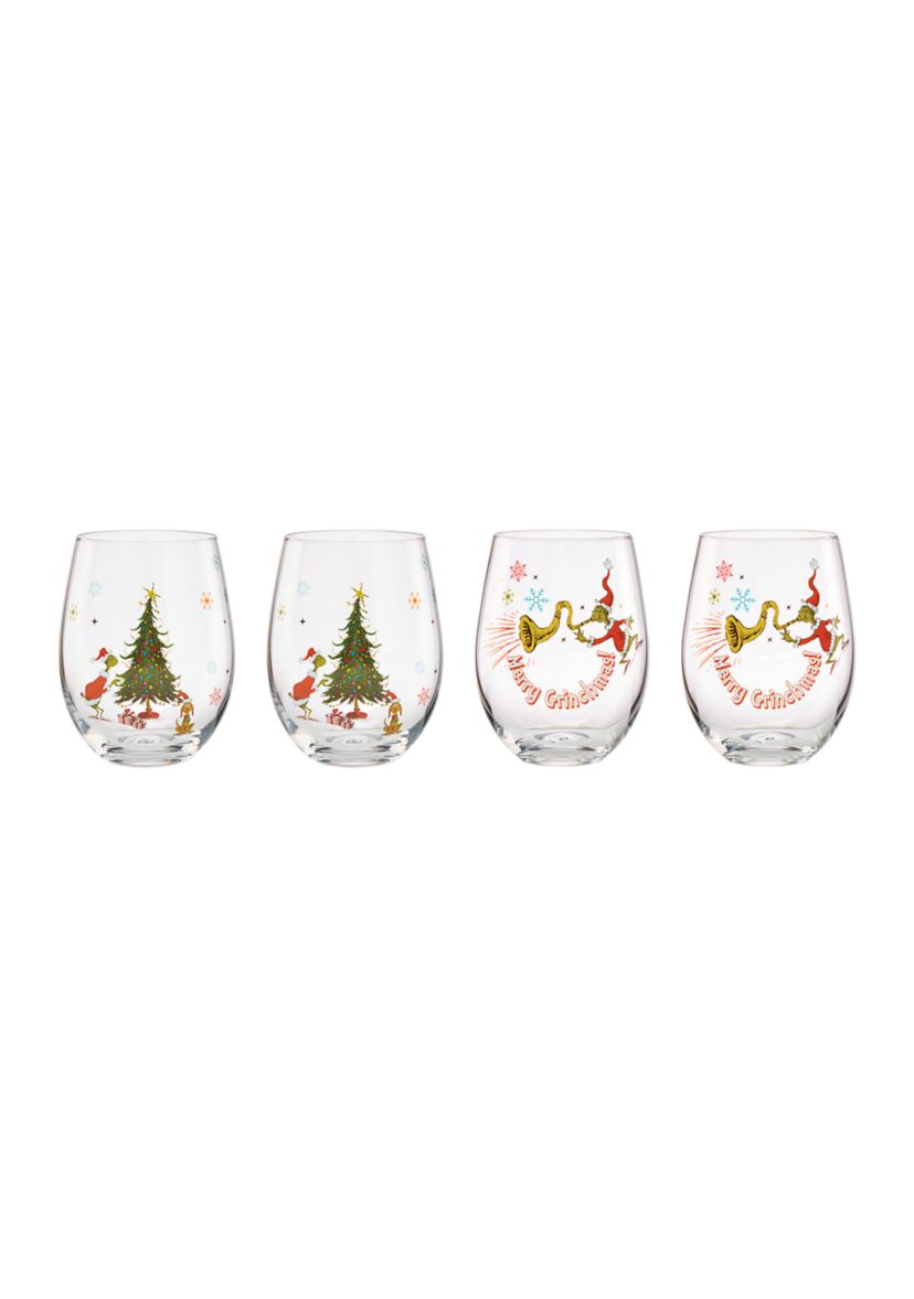 Set of 4 Merry Grinchmas Glass Tumblers