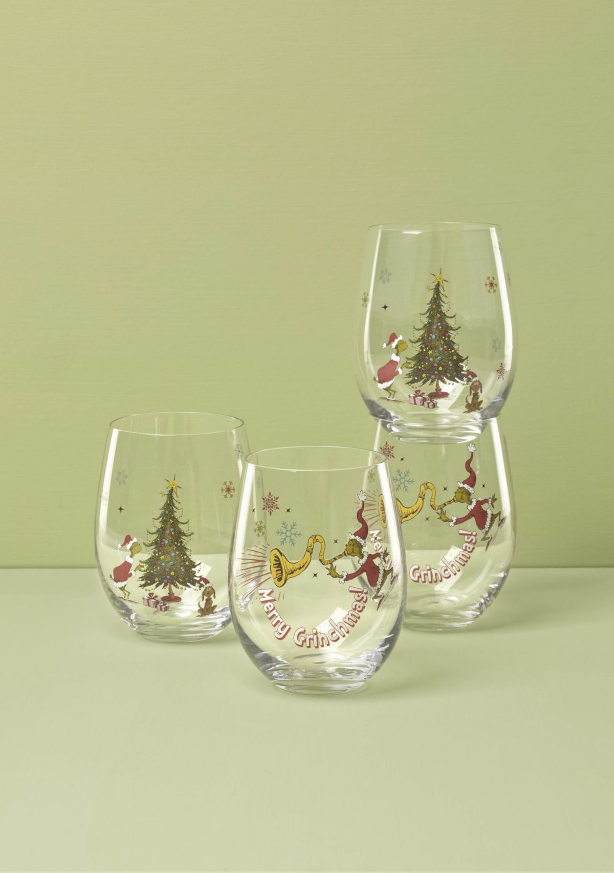 Set of 4 Merry Grinchmas Glass Tumblers