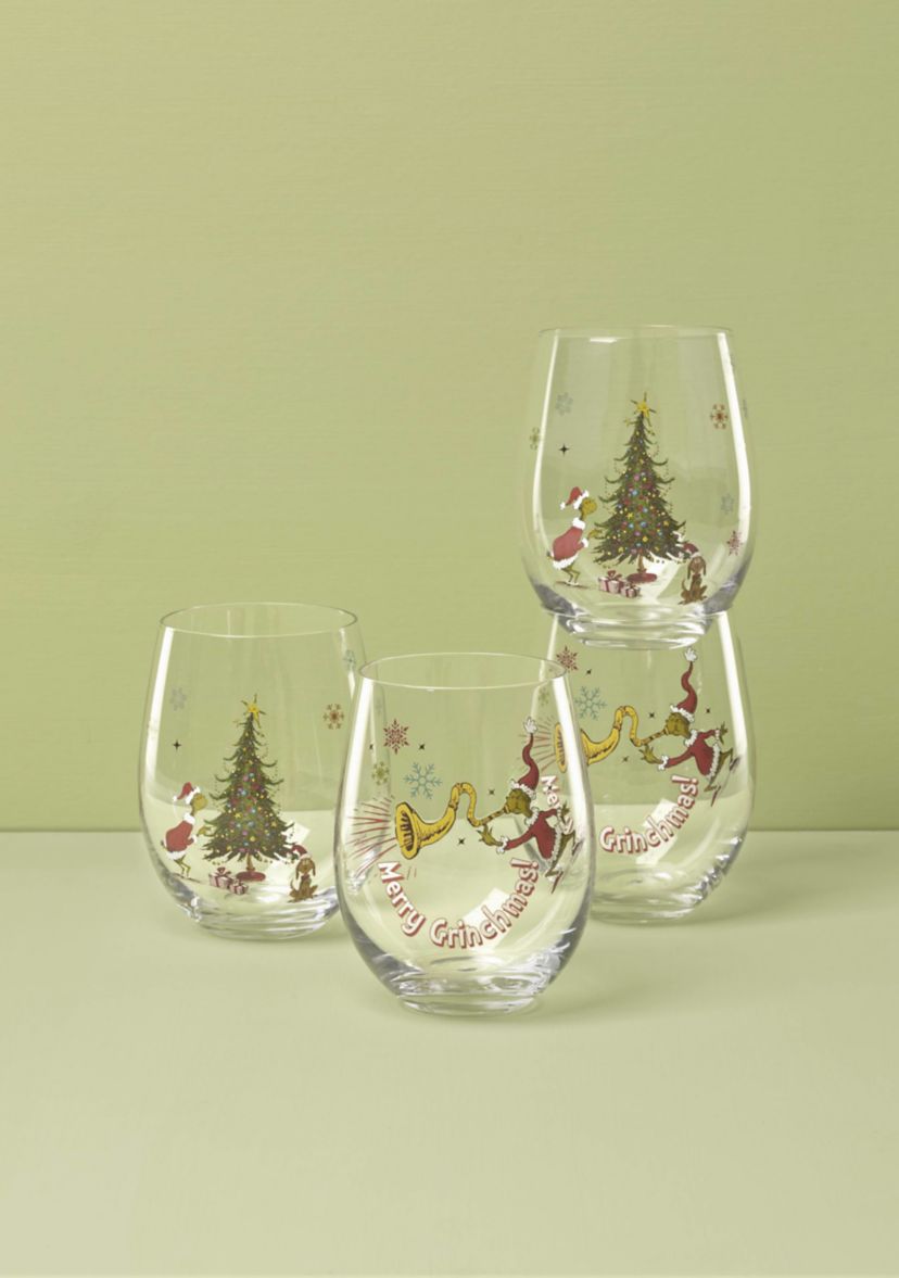 Set of 4 Merry Grinchmas Glass Tumblers