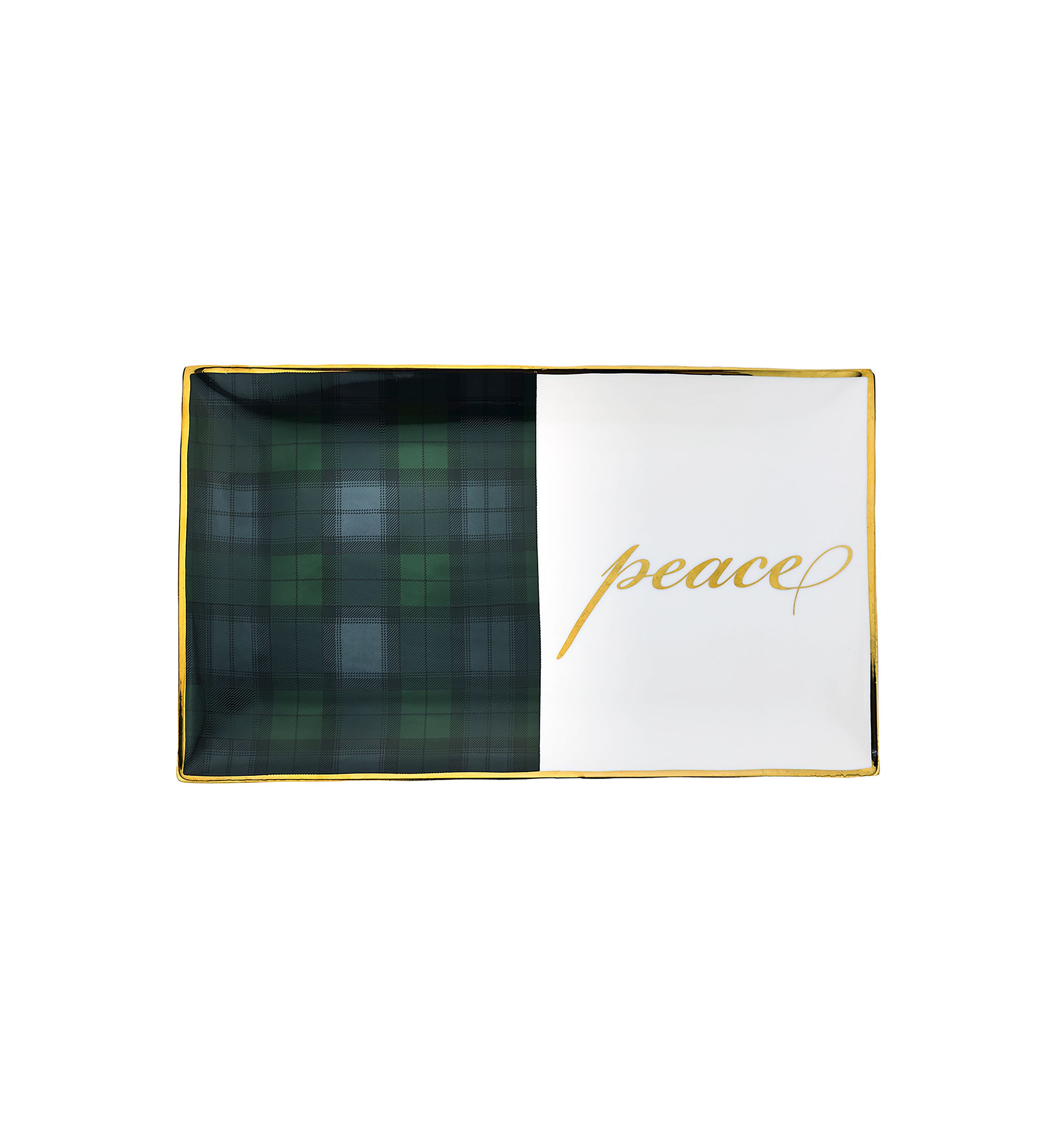 Navy & Green Tartan Peace Small Rectangular Tray