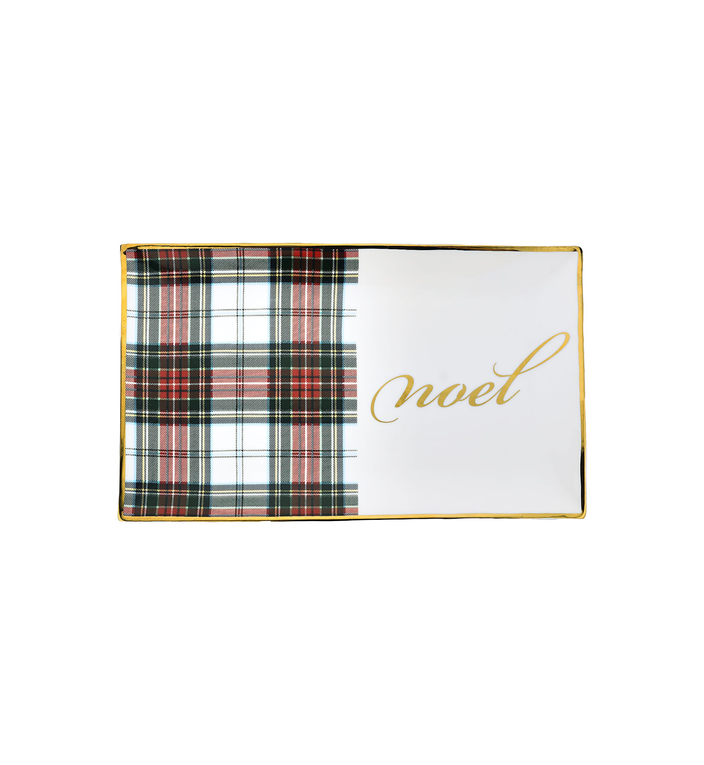 White & Red Tartan Noel Small Rectangular Tray