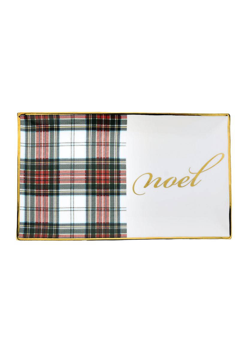 White & Red Tartan Noel Small Rectangular Tray