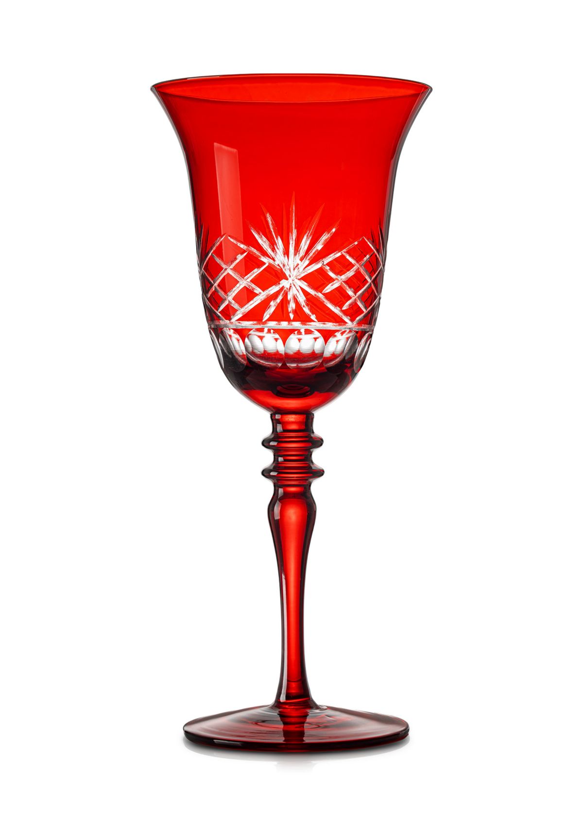 Red Etched Crystal Wine Goblet