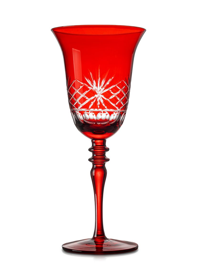 Red Etched Crystal Wine Goblet