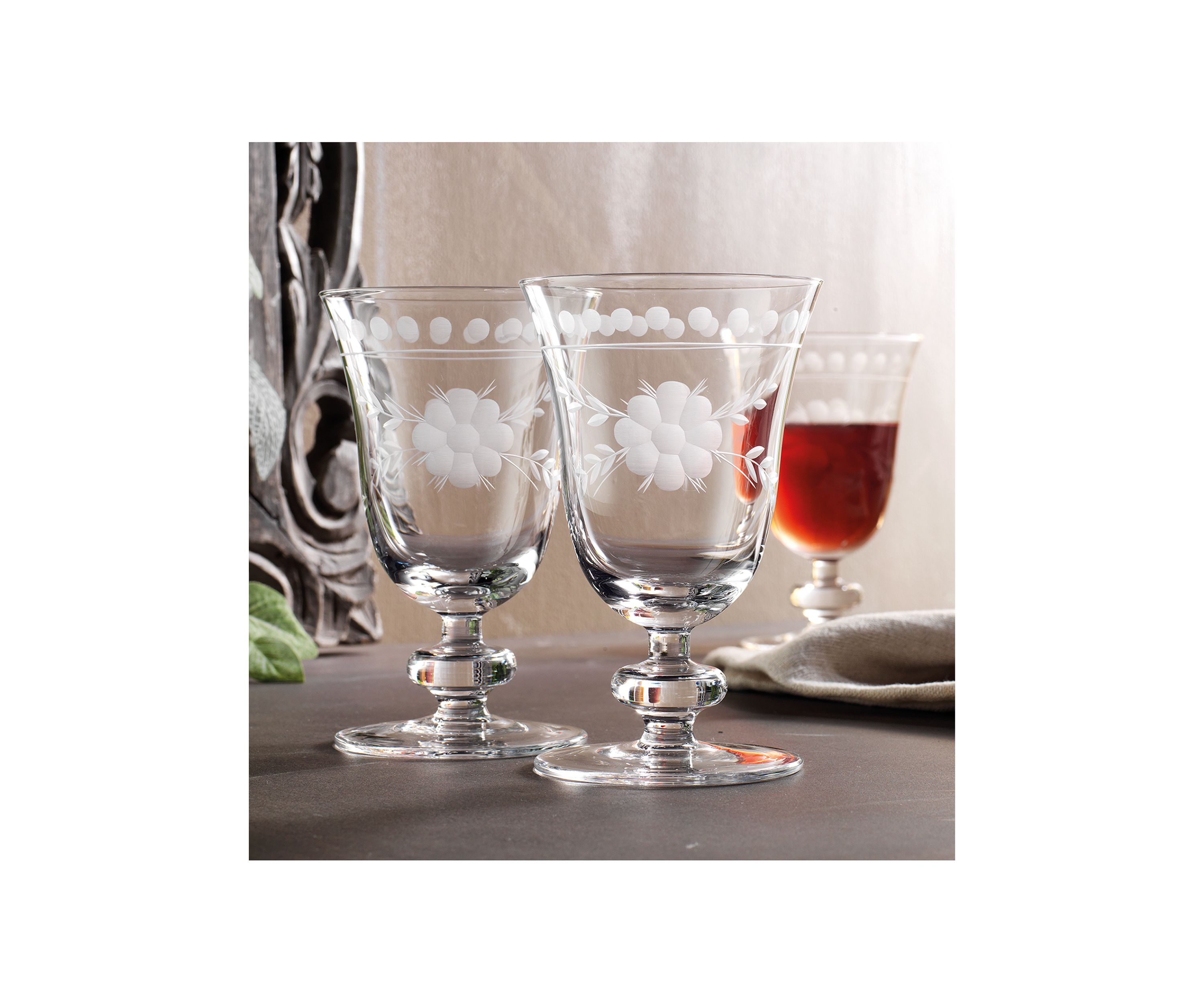 Spring Fleur Set of 4 Etched Goblets