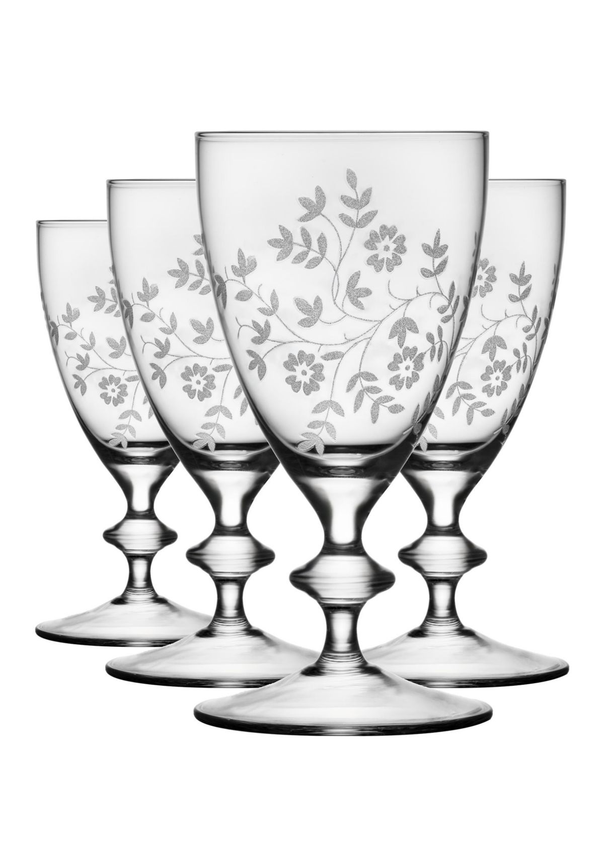 Estate Floral Etched Wine Glass Set of 4