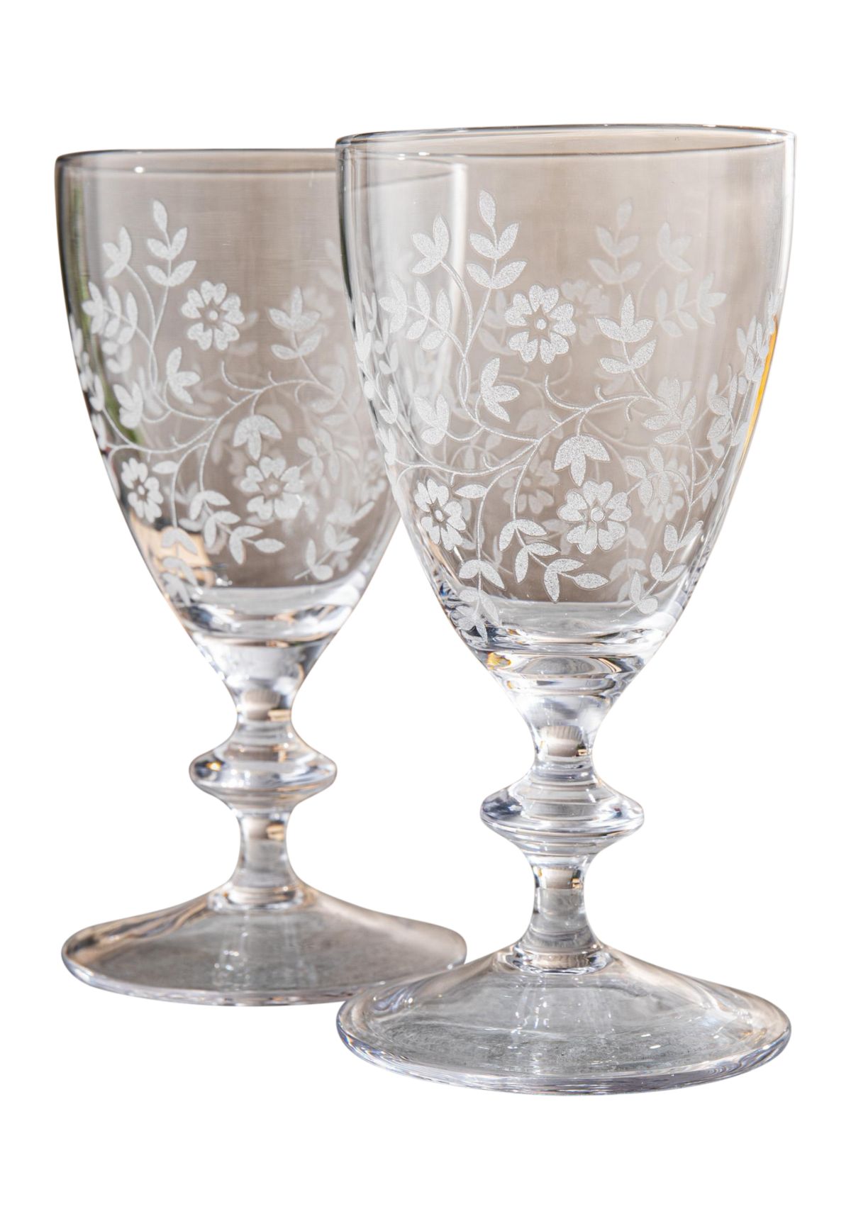 Estate Floral Etched Wine Glass Set of 4
