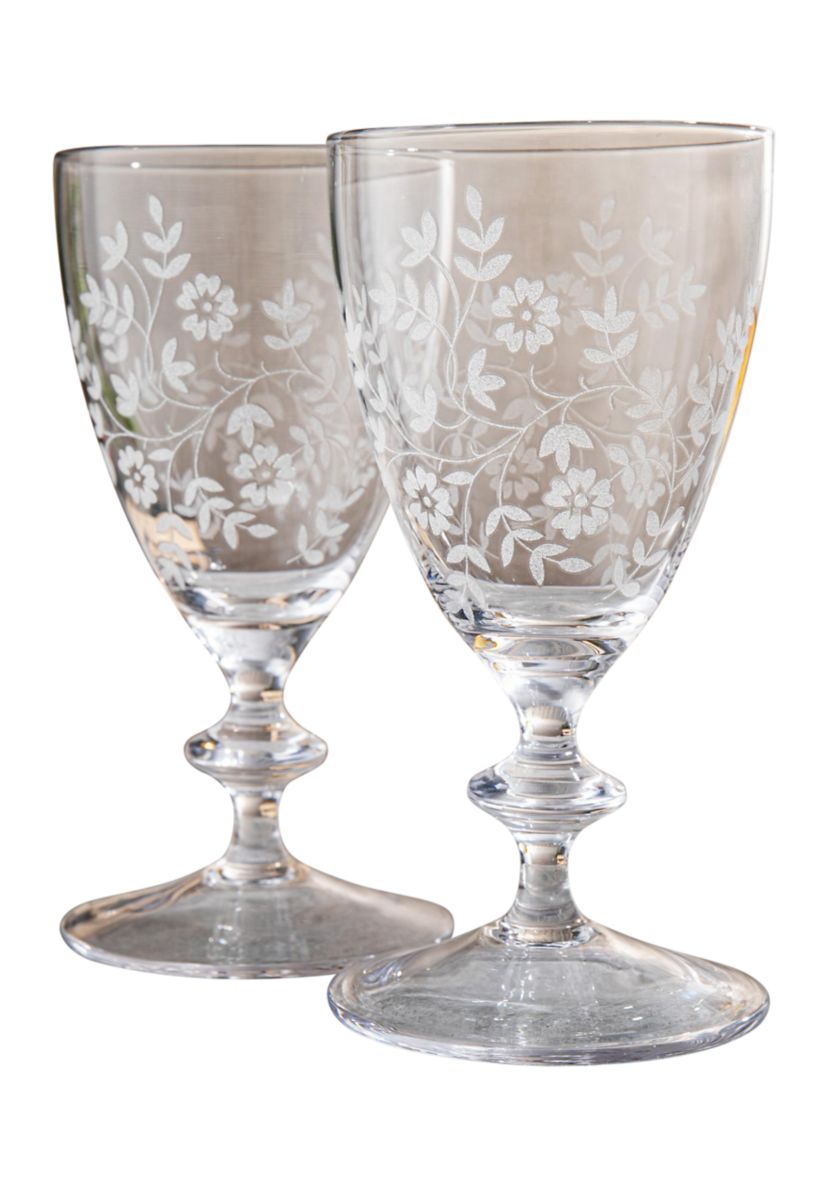 Estate Floral Etched Wine Glass Set of 4