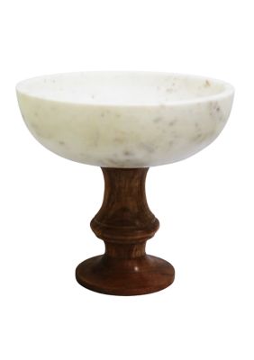 10" Marble Bowl on Footed Wood Base 